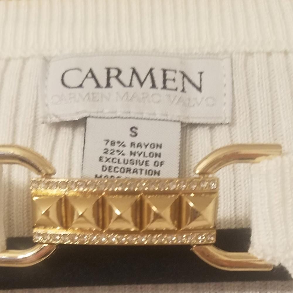 Designer Carmen Marc Valvo White Ribbed Women's Top Size Small Size S / US 4 / IT 40 - 3 Thumbnail