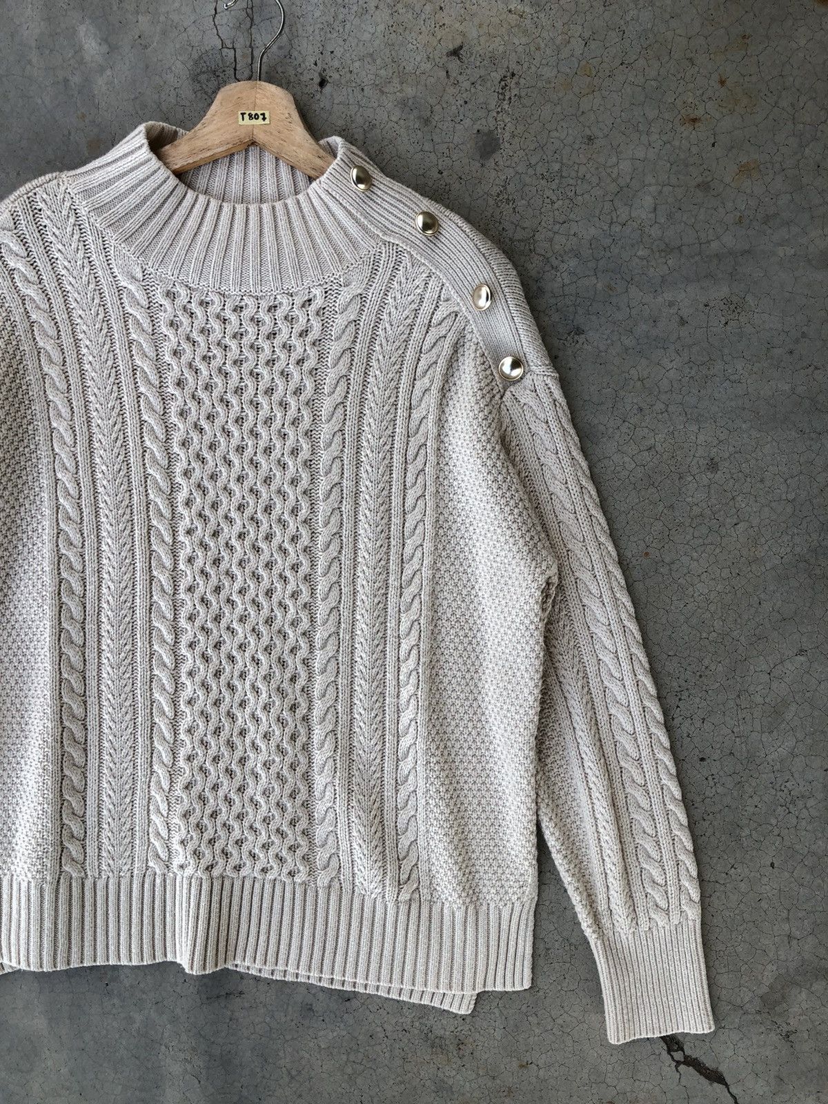 Aran Isles Knitwear × Designer × Homespun Knitwear GU Button Gold High Neck Knit Sweater Pullover Size US XL / EU 56 / 4 - 3 Thumbnail
