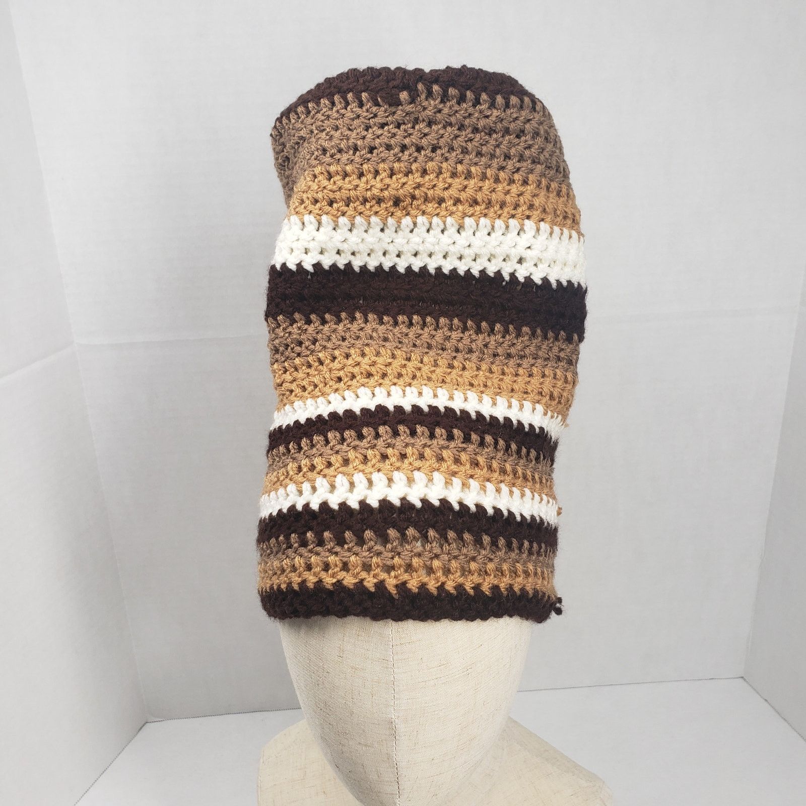 Handmade Crochet Slouchy Beanie Hat Brown Striped Handmade Dreadlock Size ONE SIZE - 9 Thumbnail