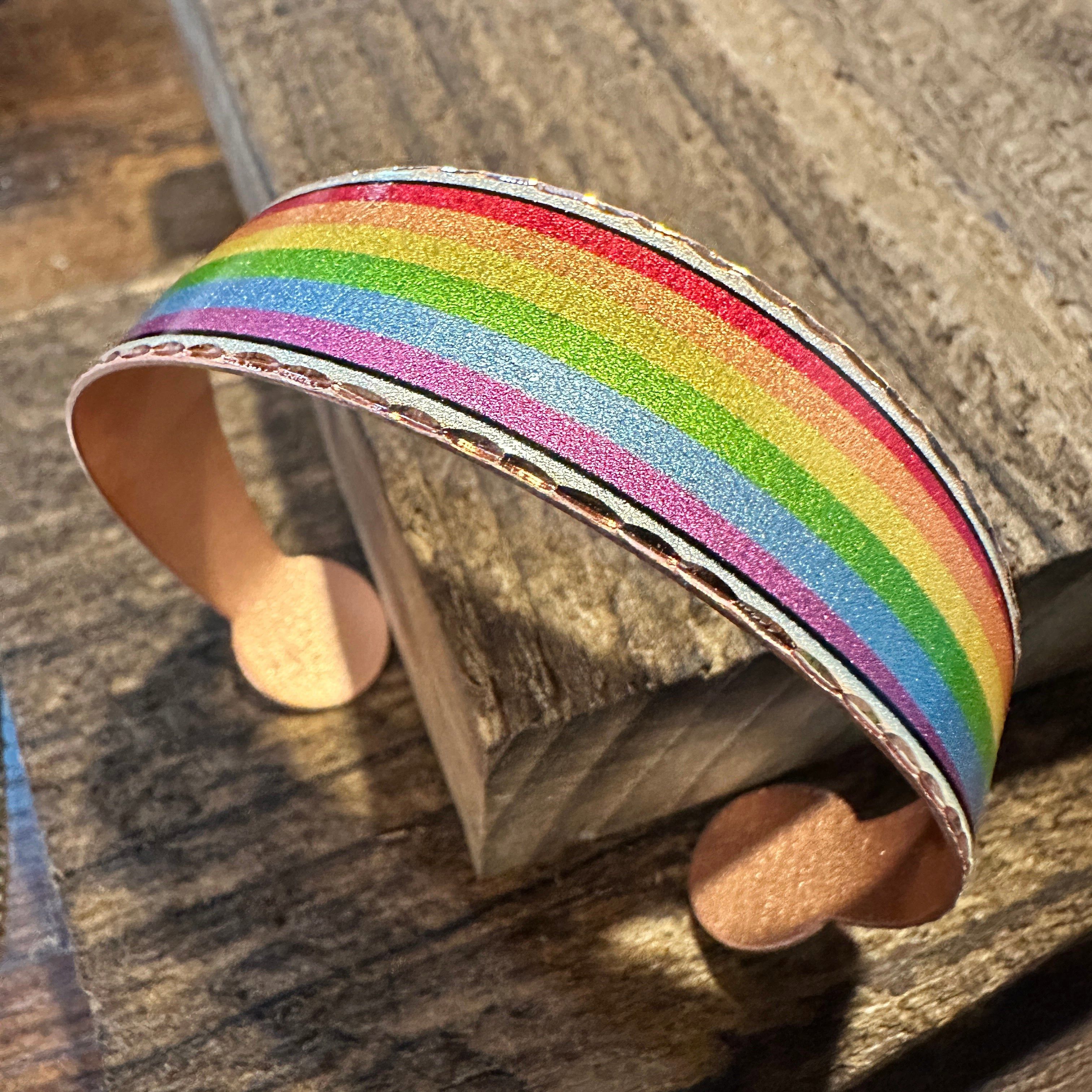 Other Handmade Boho Copper Wide Cuff Bracelet, Diamond Cut Rainbow Size ONE SIZE - 5 Thumbnail