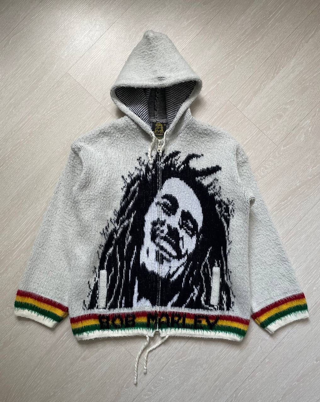 image of Band Tees x Bob Marley Y2K Vintage 90's Bob Marley Ruminahui Knit Zip Hoodie Rasta (Size Small)