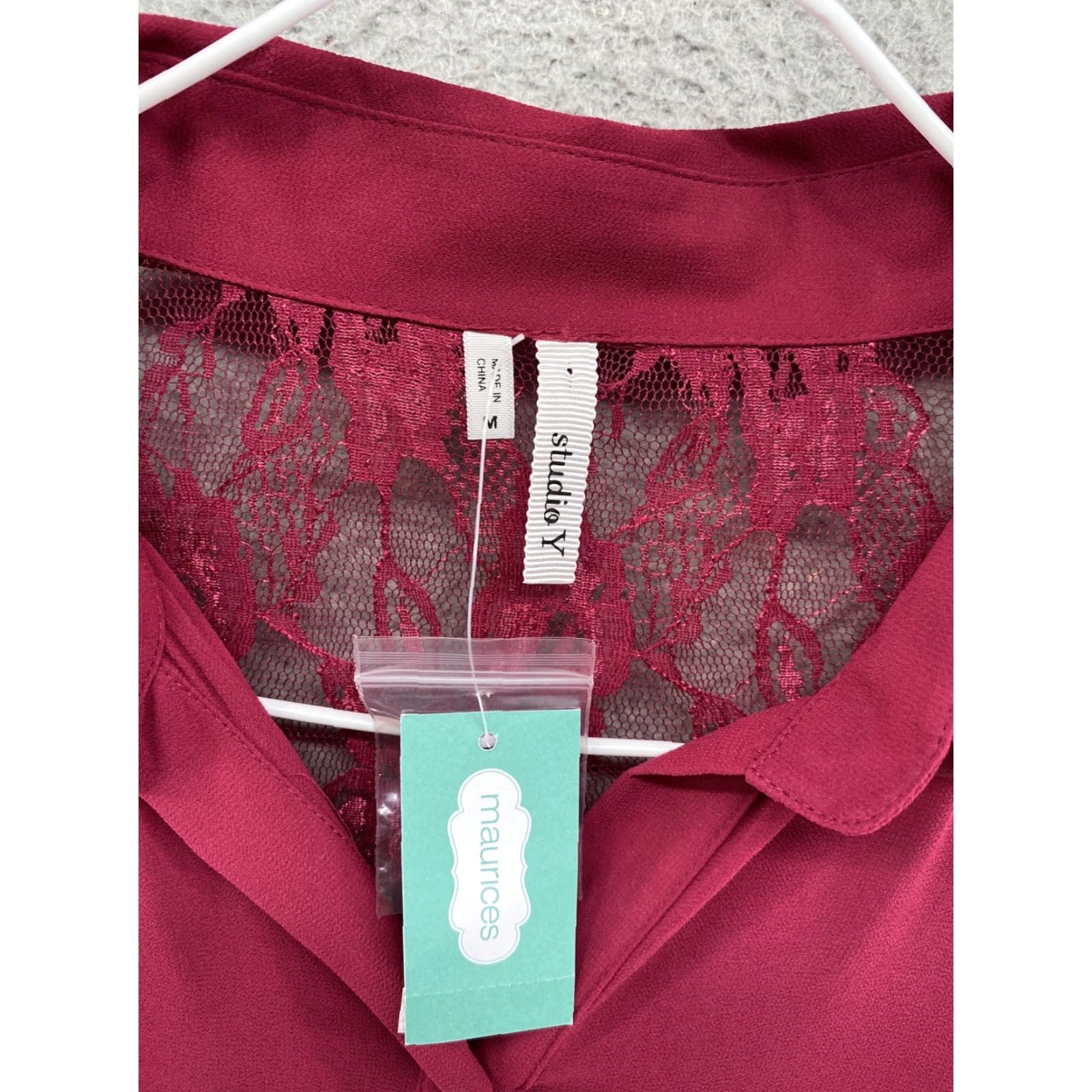 Vintage Maurices Studio Y Sheer Lace Button Up Roll Tab Sleeve Blouse Size M Red Womens Blouse New Size M / US 6-8 / IT 42-44 - 3 Thumbnail