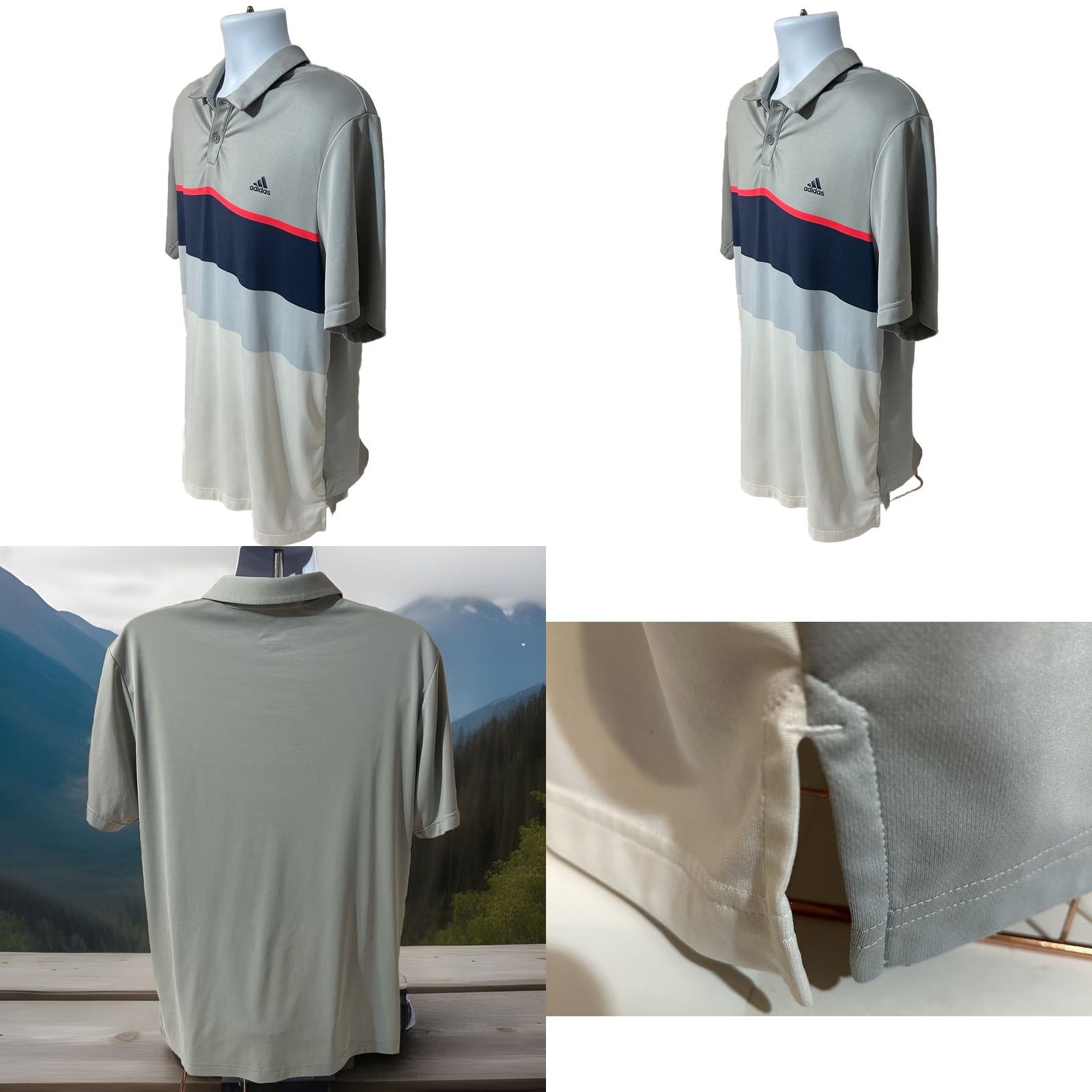 Adidas Adidas Polo Shirt Men Large Climacool Embroidered Sleeve Logo Golf Shirt Multicolor Colorblock Short Sleeve Knit Polyester Spandex Regular Fit Size US L / EU 52-54 / 3 - 11 Thumbnail