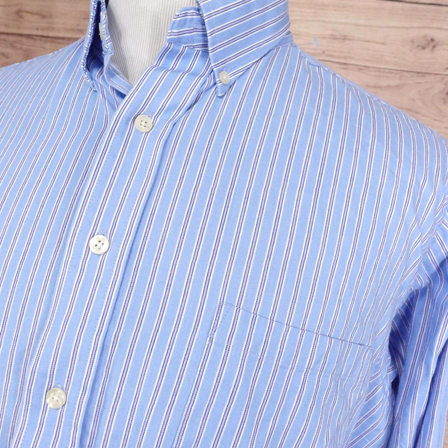 Chaps Chaps Shirt Mens XL Blue Striped Regular Fit Button-Up Wrinkle Resistant Long Sleeve Size US XL / EU 56 / 4 - 2 Thumbnail