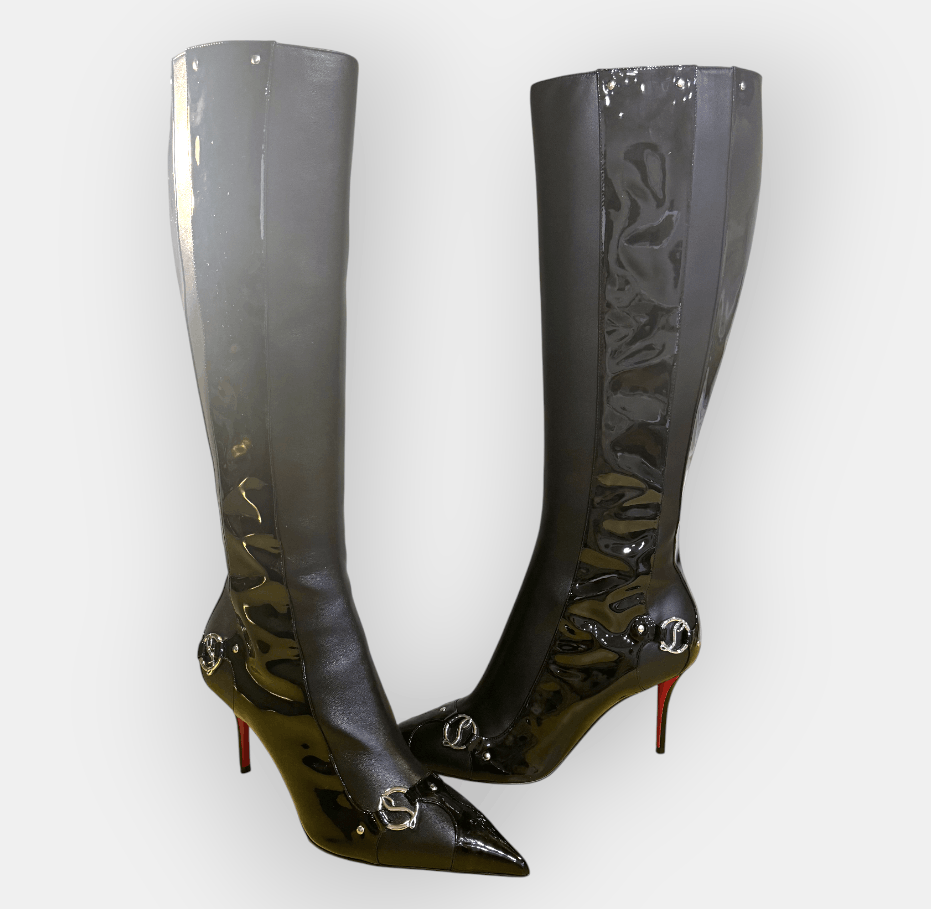 Christian Louboutin CL In The 90s Botta 80 Black Patent Leather Boots Size US 7.5 / IT 37.5 - 2 Thumbnail