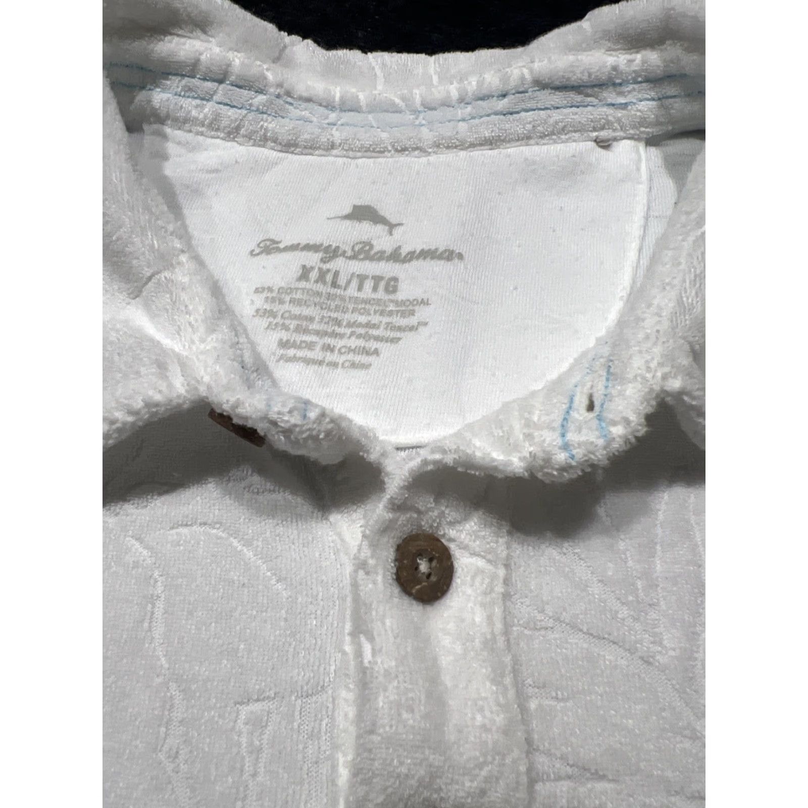 Tommy Bahama Tommy Bahama Polo Shirt 2XL White Short Sleeve Terry Poolside Hibiscus Button Collar Mens Size US XXL / EU 58 / 5 - 6 Thumbnail
