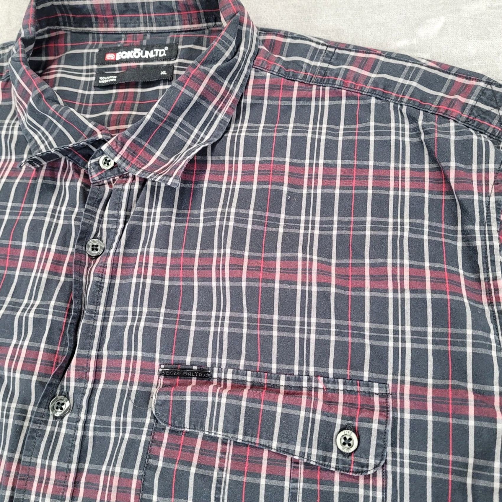Ecko Unltd. Ecko Unltd Button-Up Shirt Plaid Long Sleeve XL Mens Red Black White Cotton Multicolor Pocketed Collared Shirt Casual Size US XL / EU 56 / 4 - 2 Thumbnail
