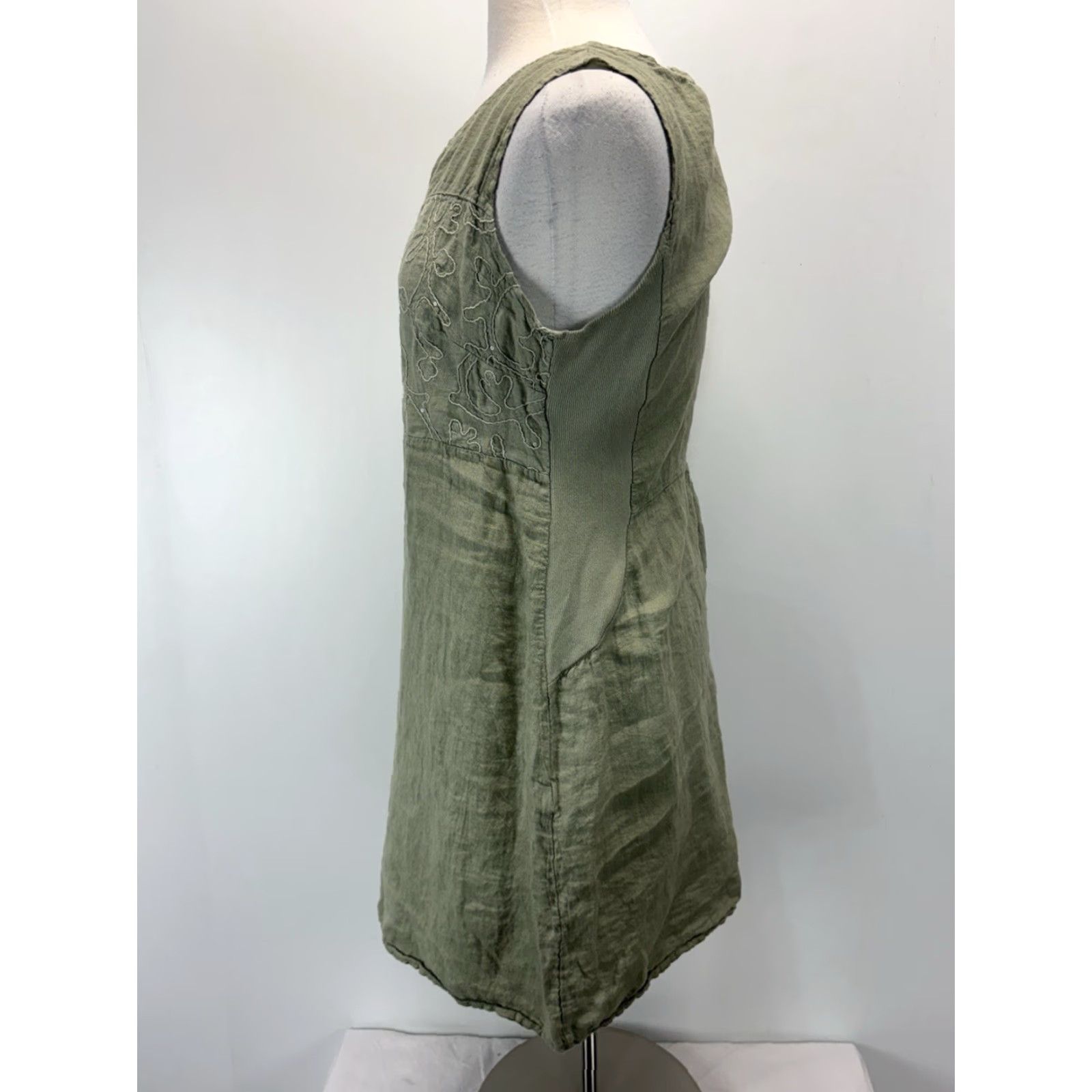 Vintage VINTAGE Lina Tomei Shift Dress Womens Large Green Linen Sleeveless Casual Bohemian Knee Length Size L / US 10 / IT 46 - 2 Thumbnail