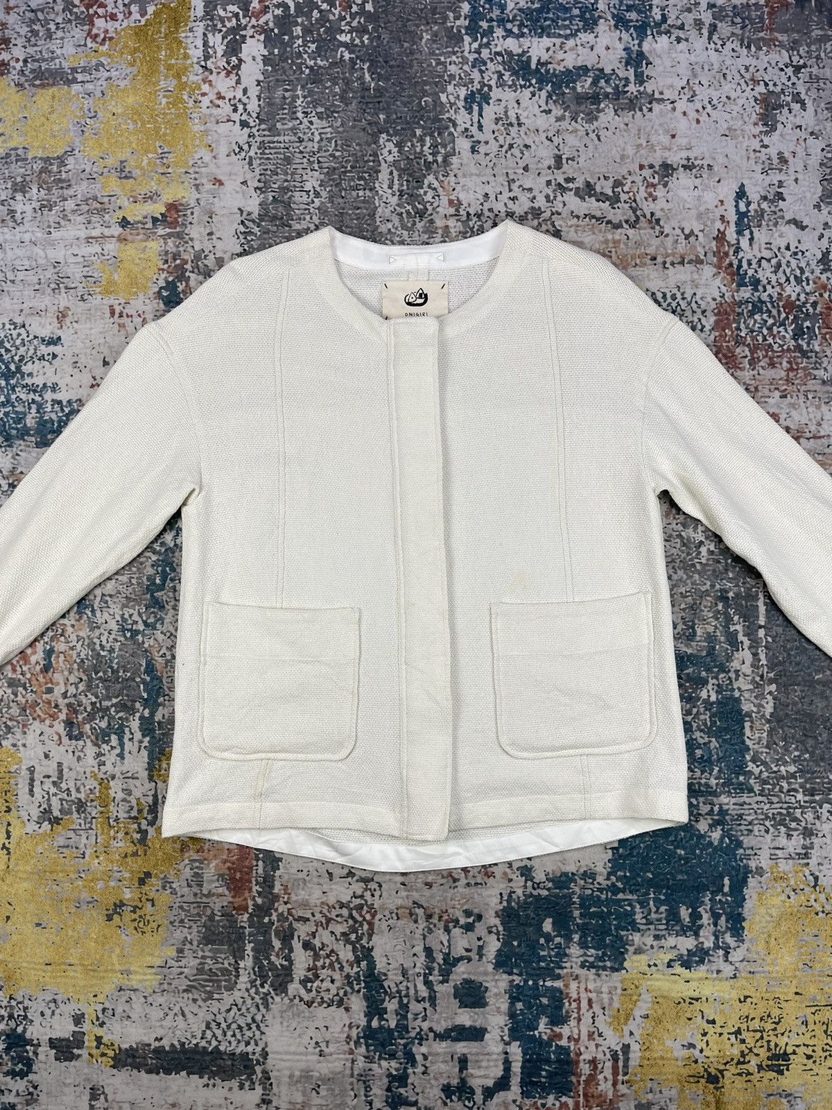 Comme Ca Ism Japanese Onigiri Cream Collarless Knitted Jackets Size ONE SIZE - 1 Thumbnail