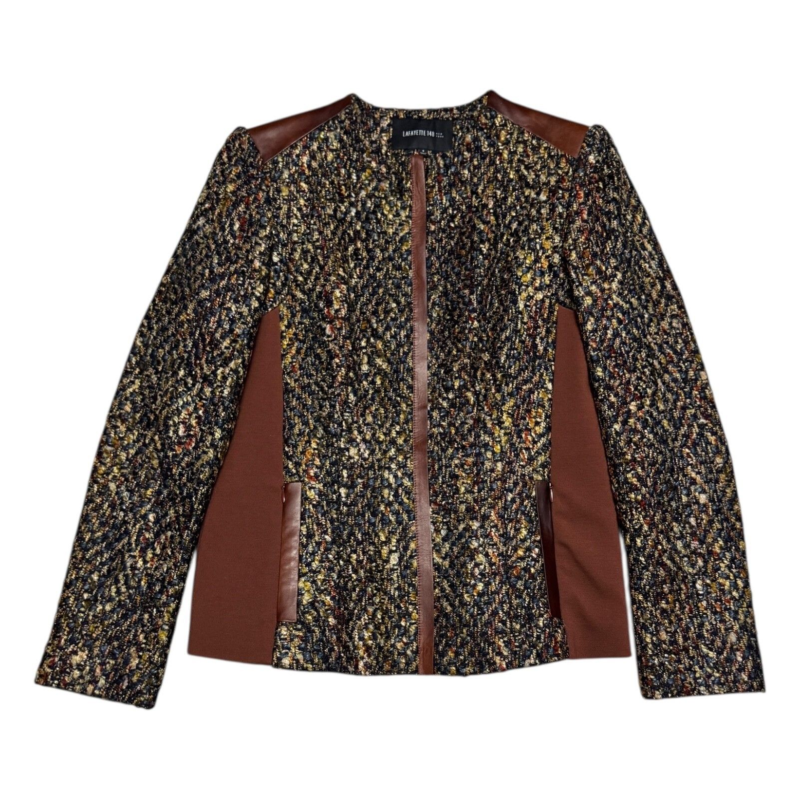 Lafayette 148 LAFAYETTE 148 Luxury Designer WOOL & LEATHER Jacket Size 6 Size S / US 4 / IT 40 - 1 Thumbnail