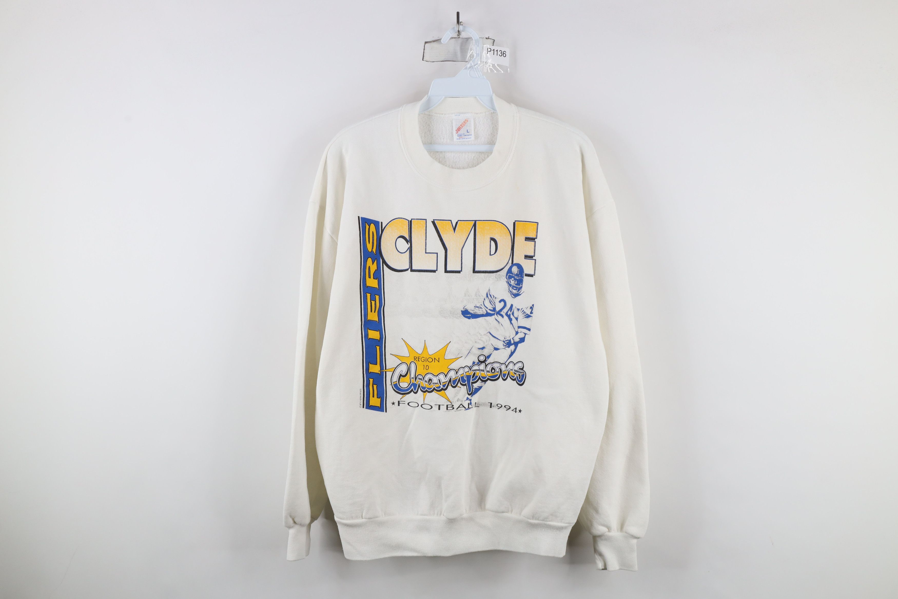 Vintage Vintage 90s Clyde Fliers Football Sweatshirt White USA Size US L / EU 52-54 / 3 - 1 Thumbnail