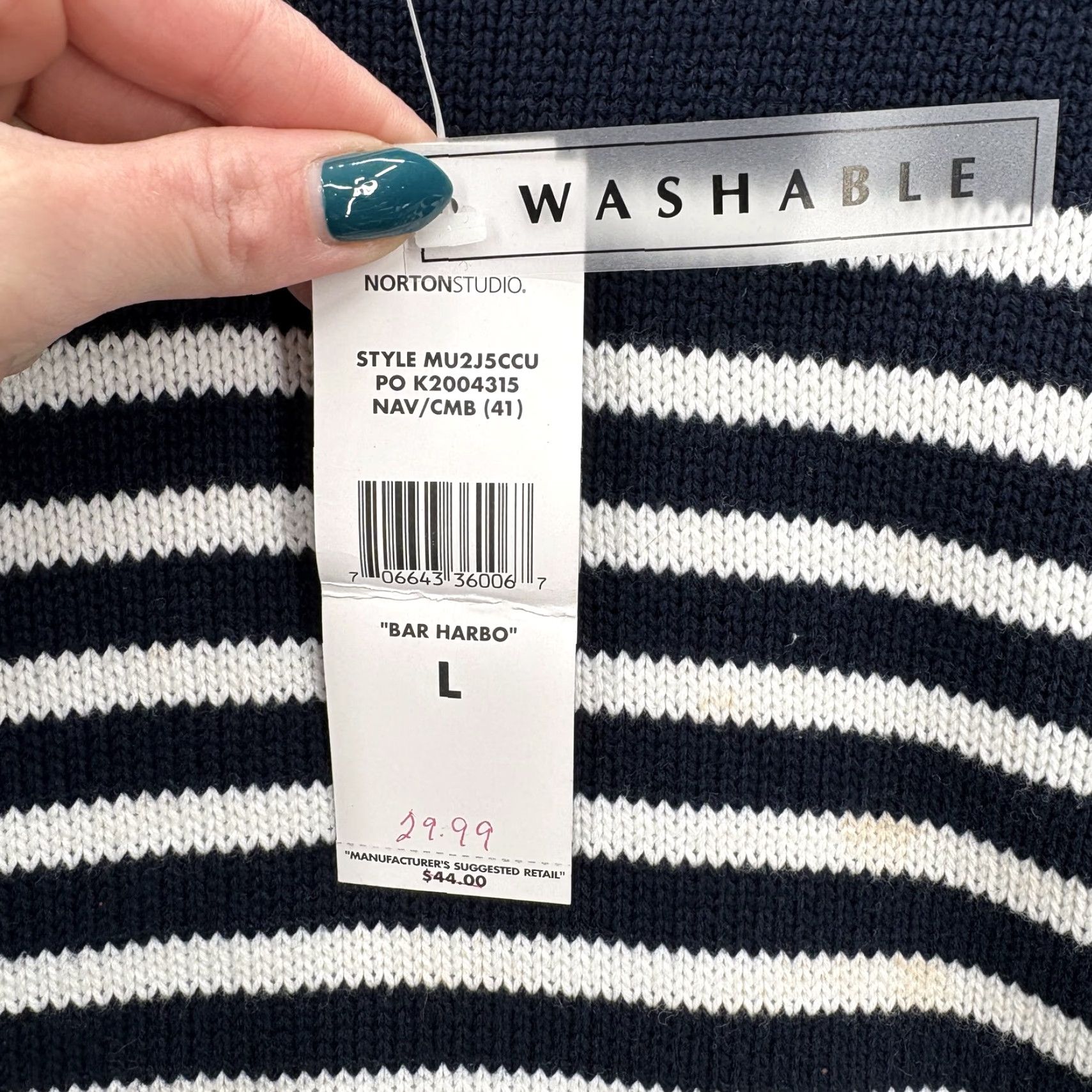 Vintage Norton Studio Sweater Womens Large Blue Stripe Anchor V-Neck Cotton Nautical NWT Size L / US 10 / IT 46 - 5 Thumbnail