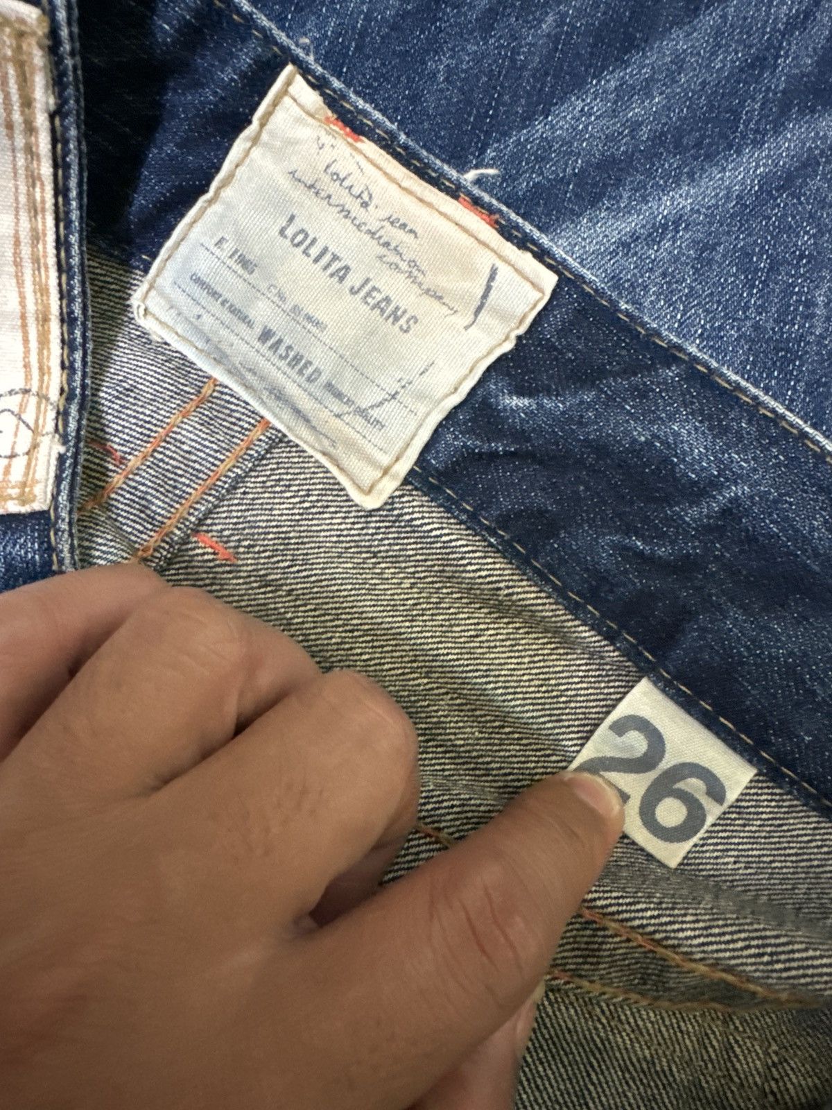 If Six Was Nine × Le Grande Bleu (L.G.B.) × Vintage VTG LOLITA DENIM DISTRESSED MUD WASH LOW RISE DENIM Size US 31 - 16 Thumbnail