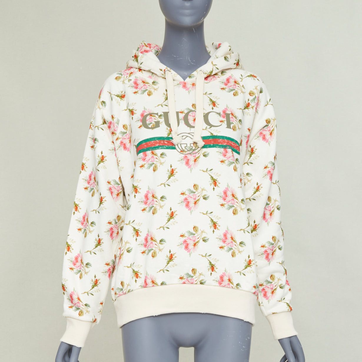 Gucci GUCCI 2017 ivory pink floral logo print jersey hoodie XS Size XS / US 0-2 / IT 36-38 - 1 Thumbnail