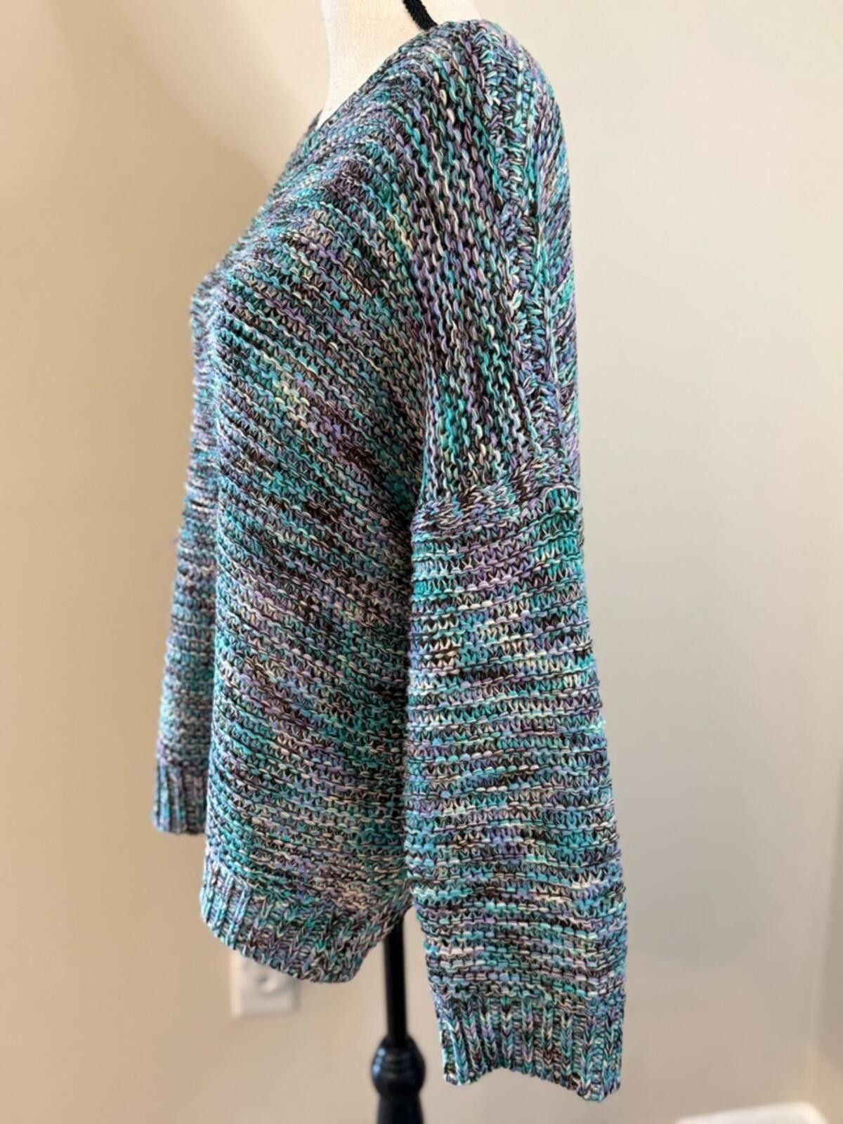 Eastland Easel chunky boho knit sweater lagenlook teal purple SZ M Size M / US 6-8 / IT 42-44 - 3 Thumbnail