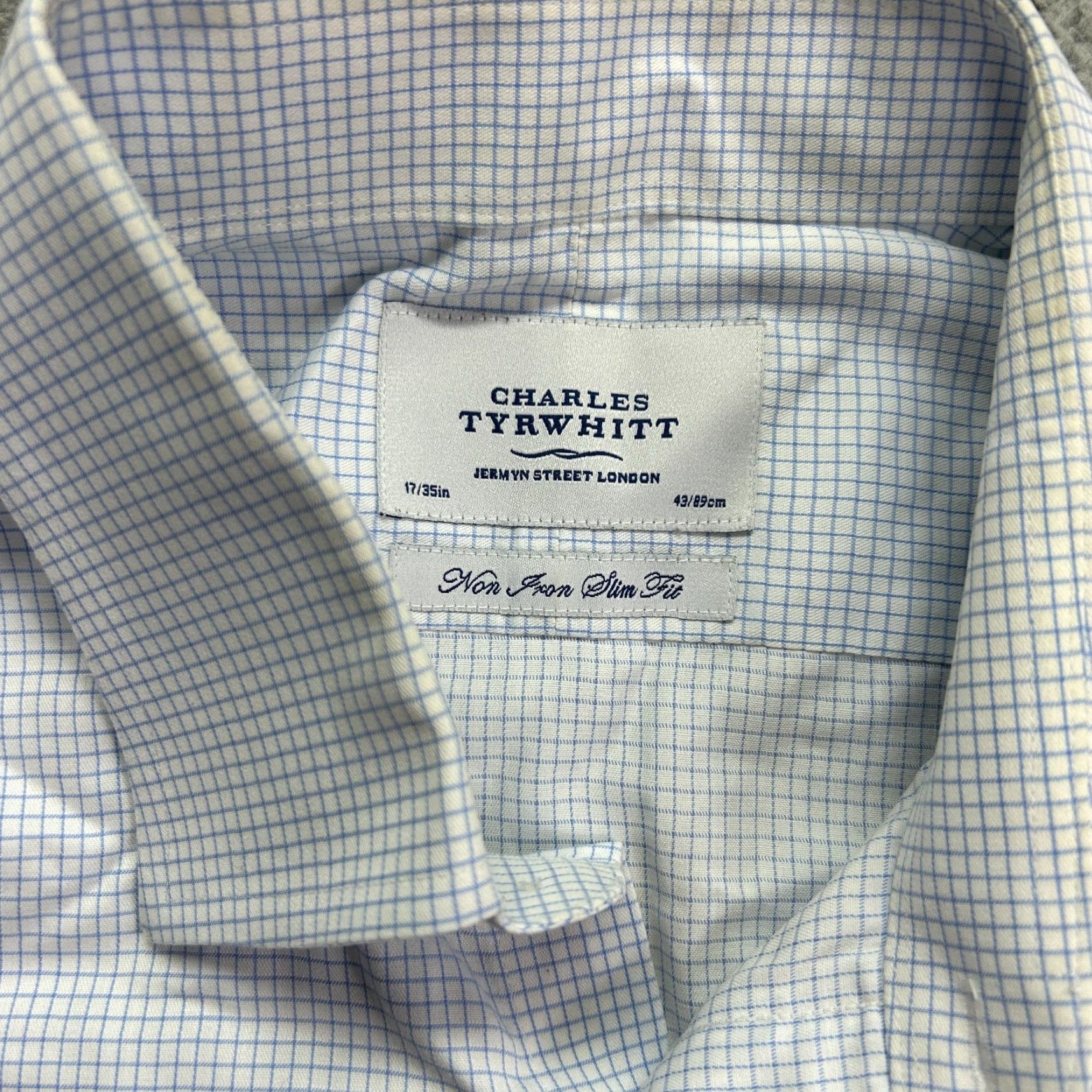 Charles Tyrwhitt Charles Tyrwhitt Shirt Men's 17 White Dress Check Non Iron Slim Fit Button Down Size 46R - 3 Thumbnail