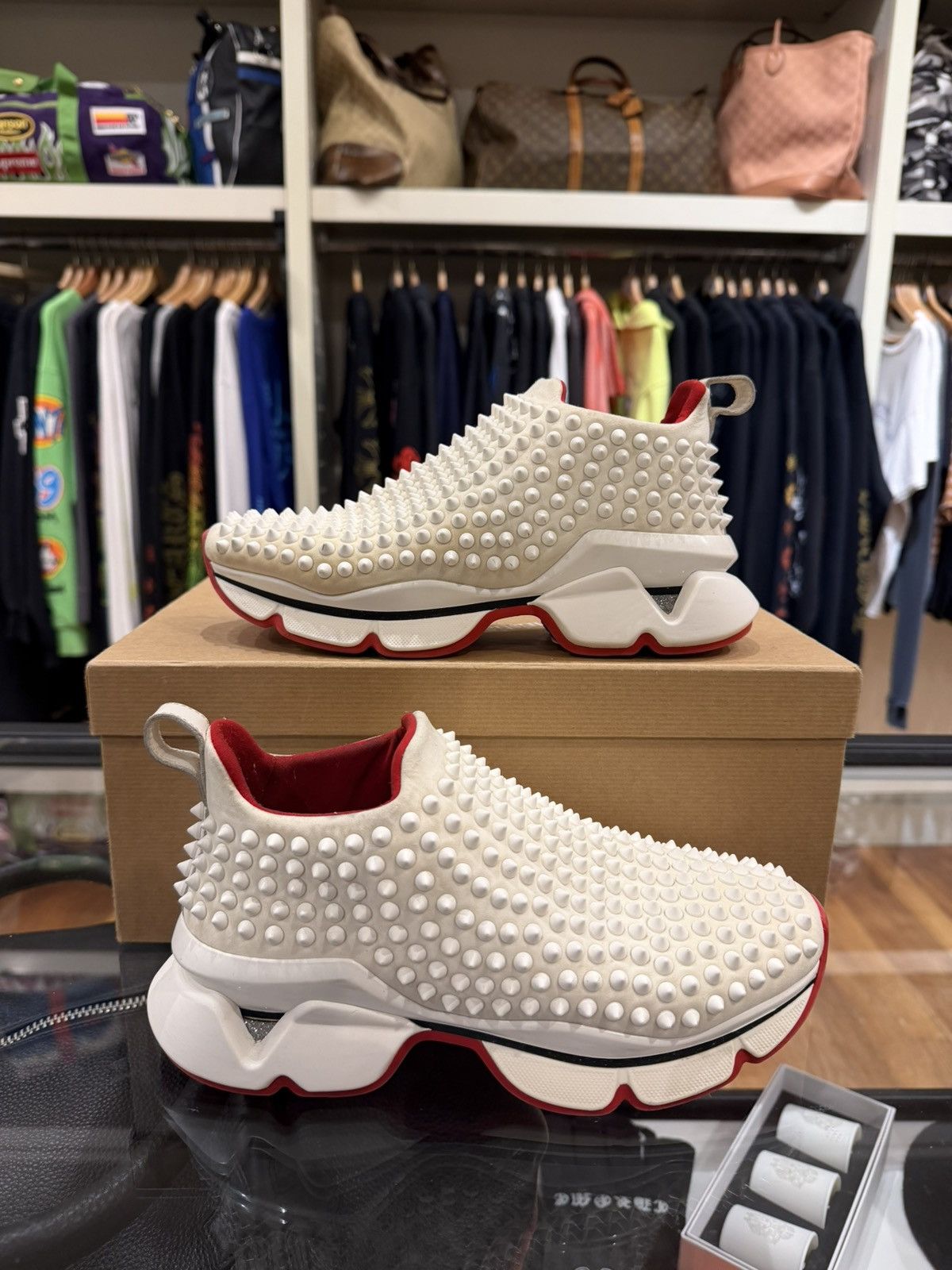 Christian Louboutin Christian Louboutin Neopreme Spike Sock Sneaker - White Size US 6.5 / IT 36.5 - 1 Thumbnail
