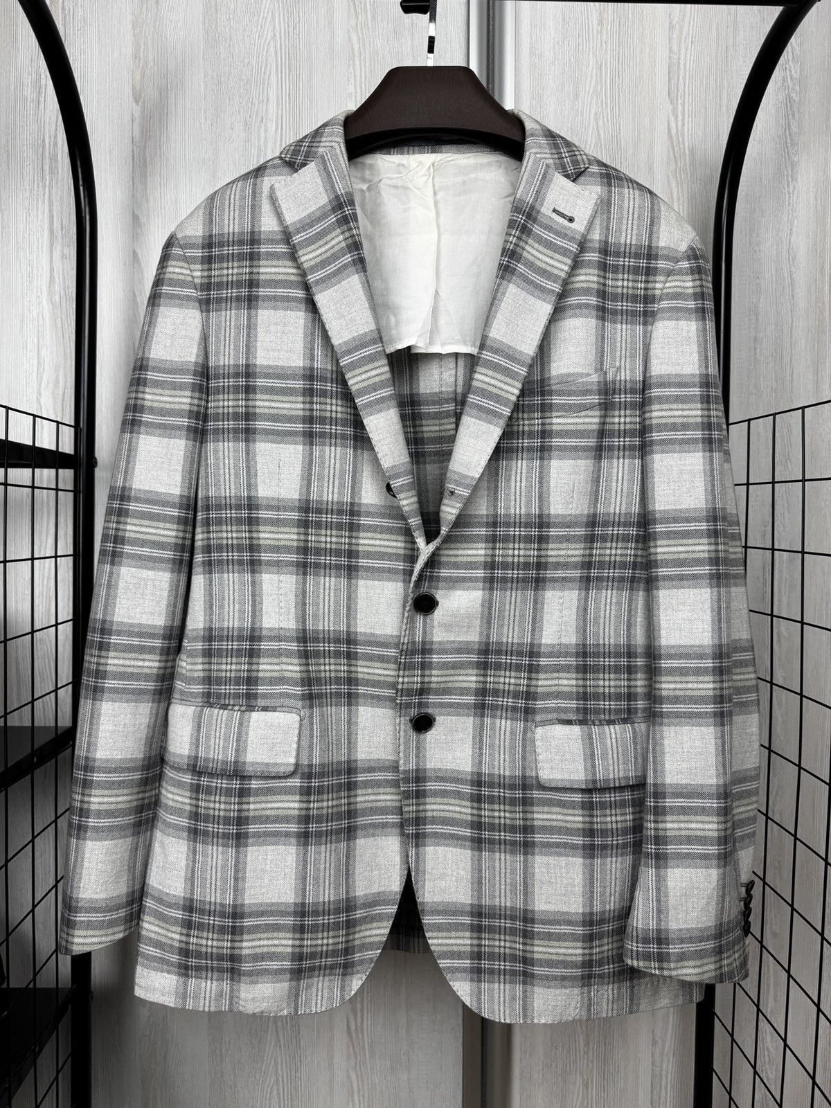 Cantarelli Cantarelli Tailor Washed Checkered cotton unlined blazer Size 40R - 2 Thumbnail
