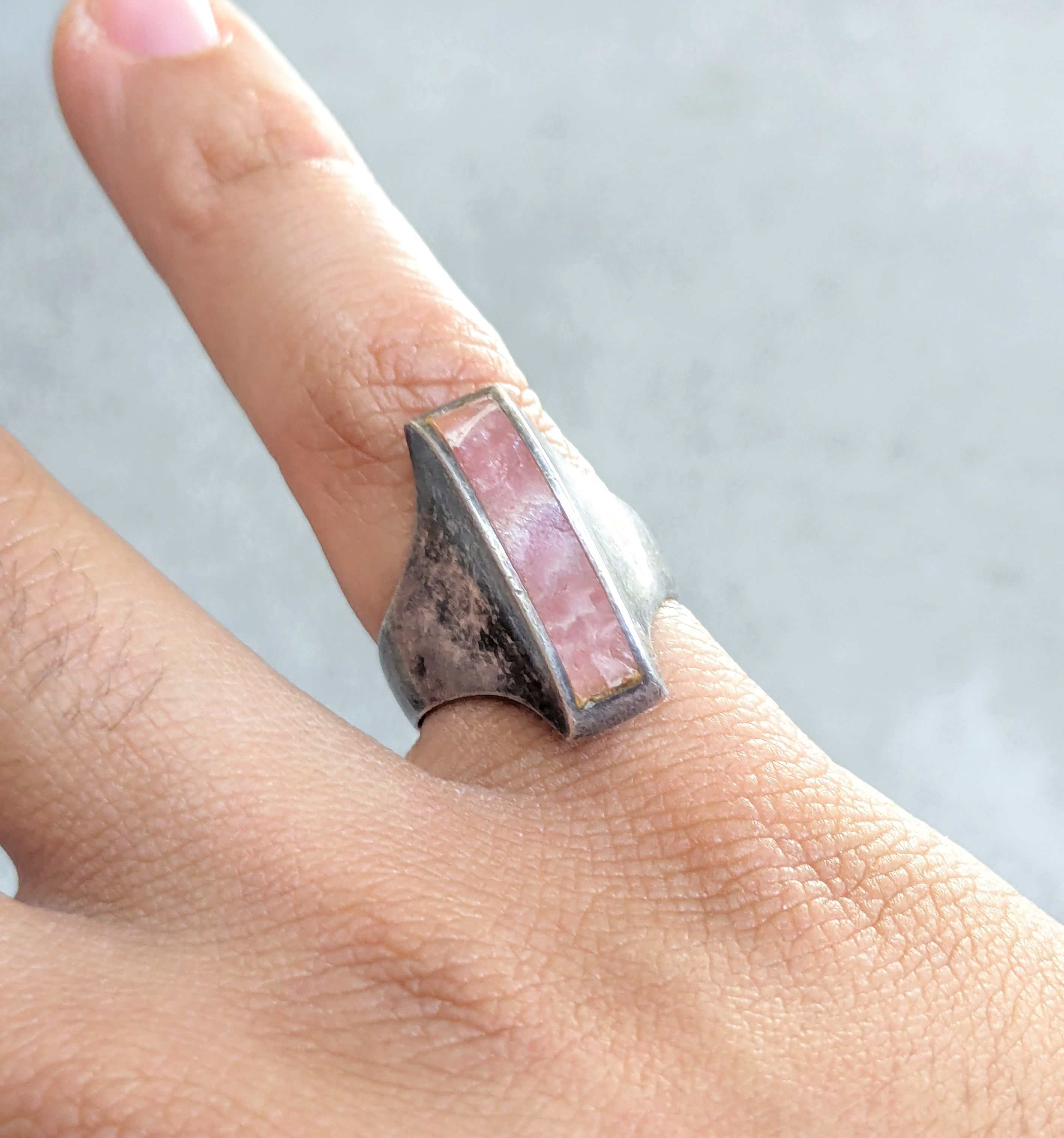 Jewelry × Sterling Silver Vintage Sterling Silver Ring Rhodochrosite 6 Modern Abstract Size ONE SIZE - 9 Thumbnail