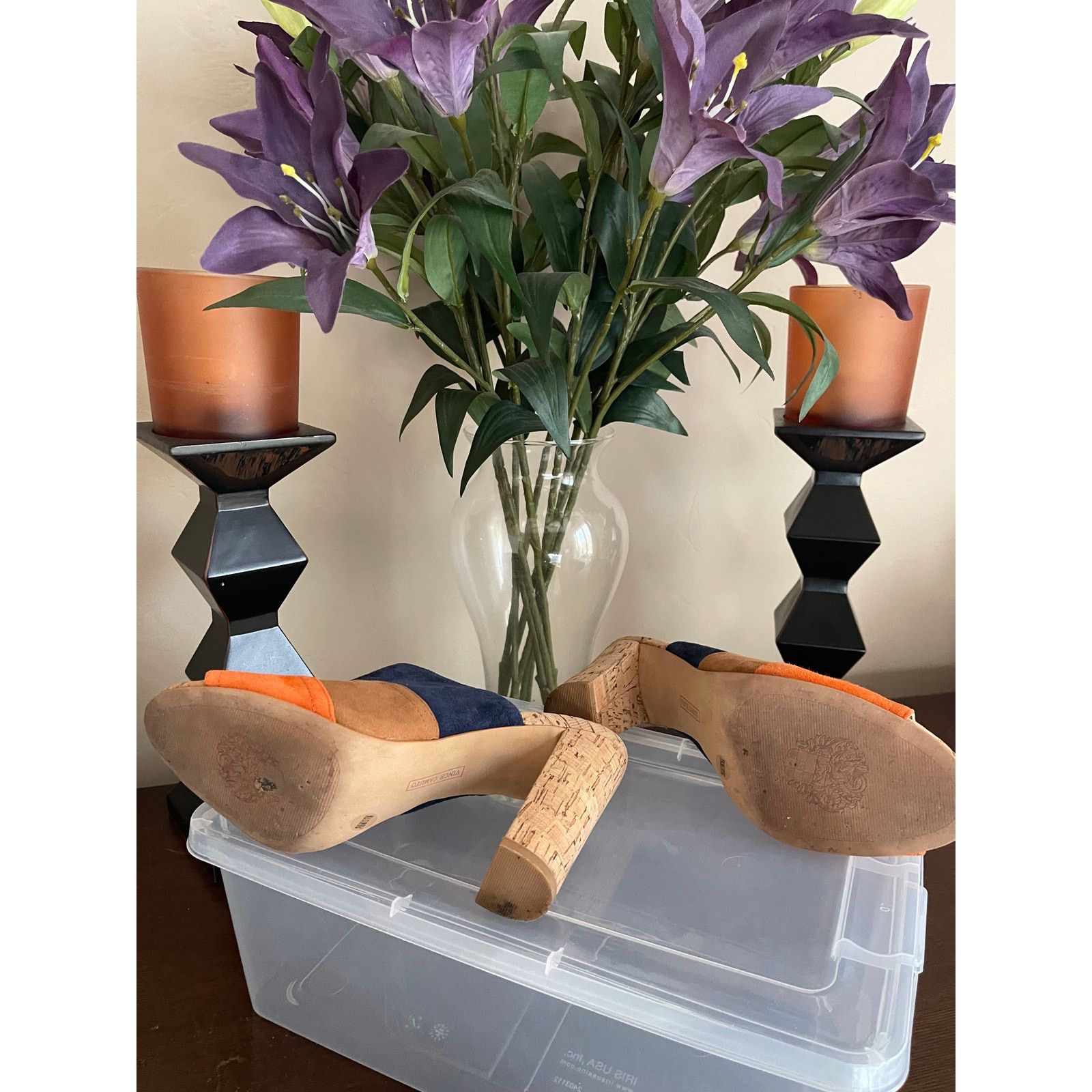 Vince Camuto VINCE CAMUTO Color-Block Suede Cork-Heel Mules – Size 7 Size US 7 / IT 37 - 7 Thumbnail