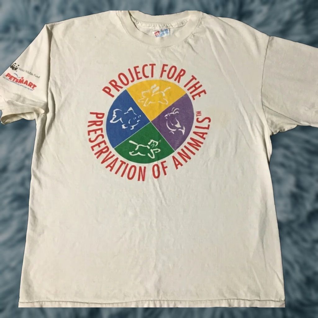 Vintage VINTAGE 90s Project For The Preservation Of Animals T-Shirt M White Distressed Grunge Hip Hop Pet Mascots Mens Size US M / EU 48-50 / 2 - 1 Thumbnail