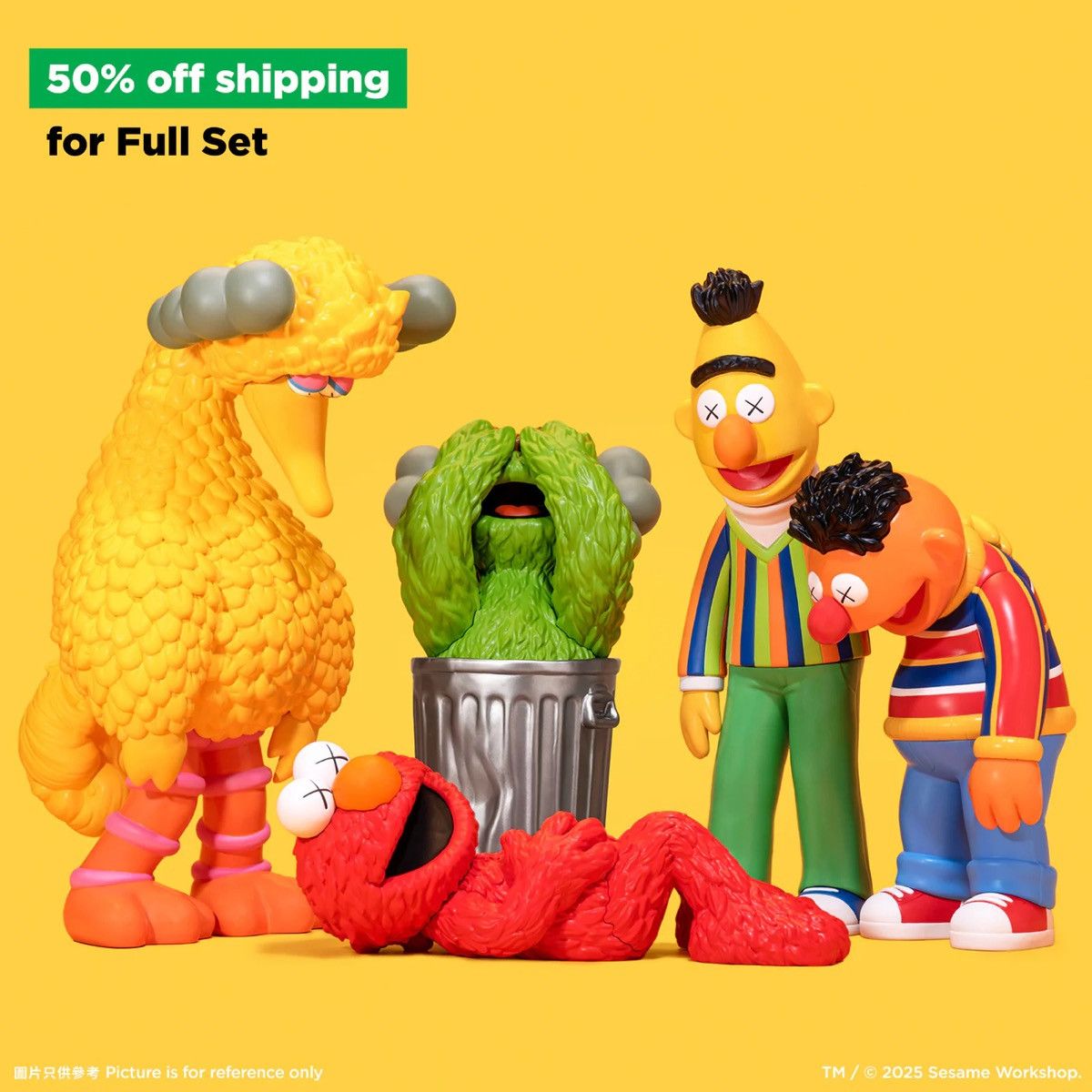 Kaws KAWS x Sesame Street Full Set Elmo Bert Ernie Oscar Big Bird Size ONE SIZE - 8 Thumbnail
