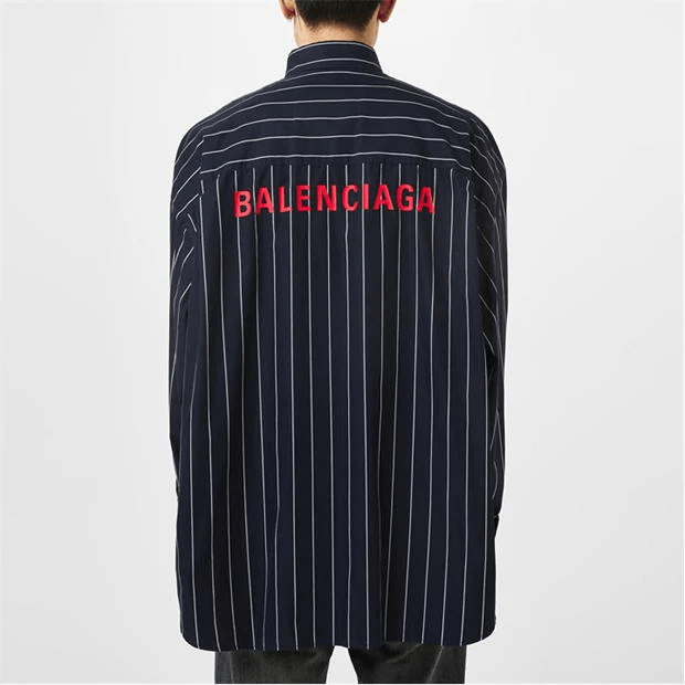 Balenciaga Pinstriped Reverse Logo Shirt Size US XS / EU 42 / 0 - 3 Thumbnail
