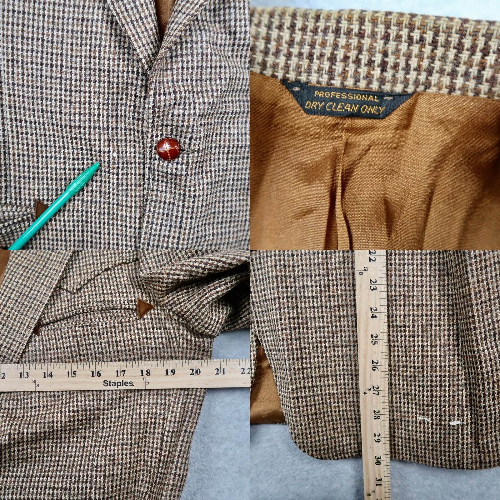 Levi's VINTAGE 70s Levis Mens Brown Houndstooth Sport Coat Blazer 40R Size 40R - 8 Thumbnail