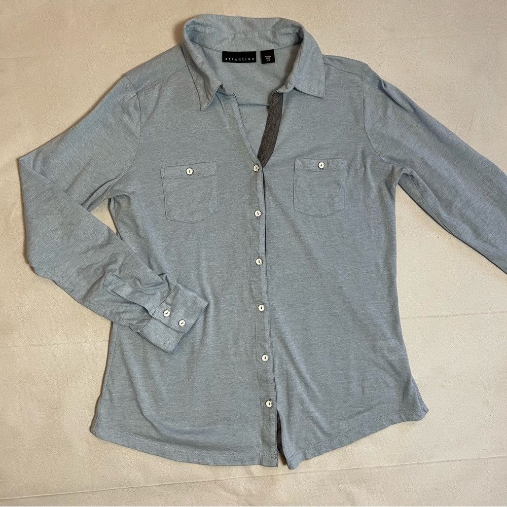 Other Attention Cotton Jersey Blue Long Sleeve Button Shirt Size Size L / US 10 / IT 46 - 6 Thumbnail