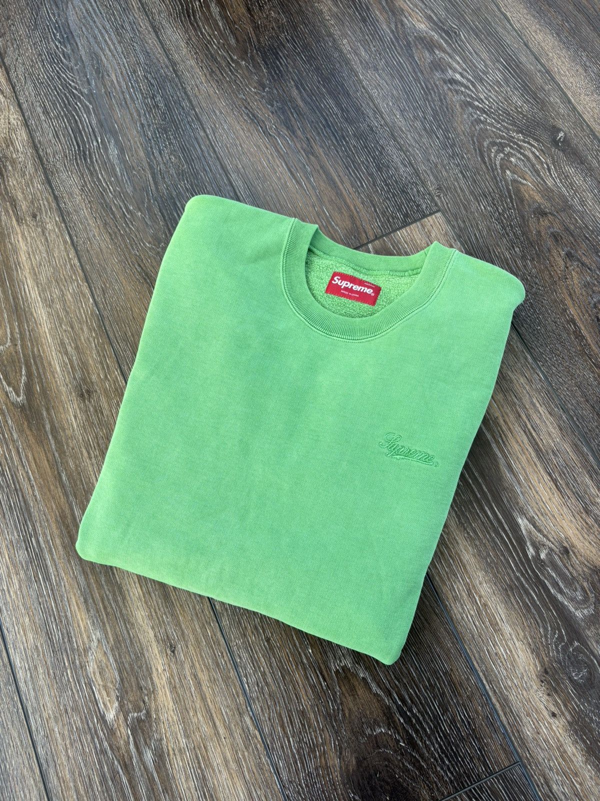 Supreme Embroidered Script Overdyed Crewneck SS16 Green
