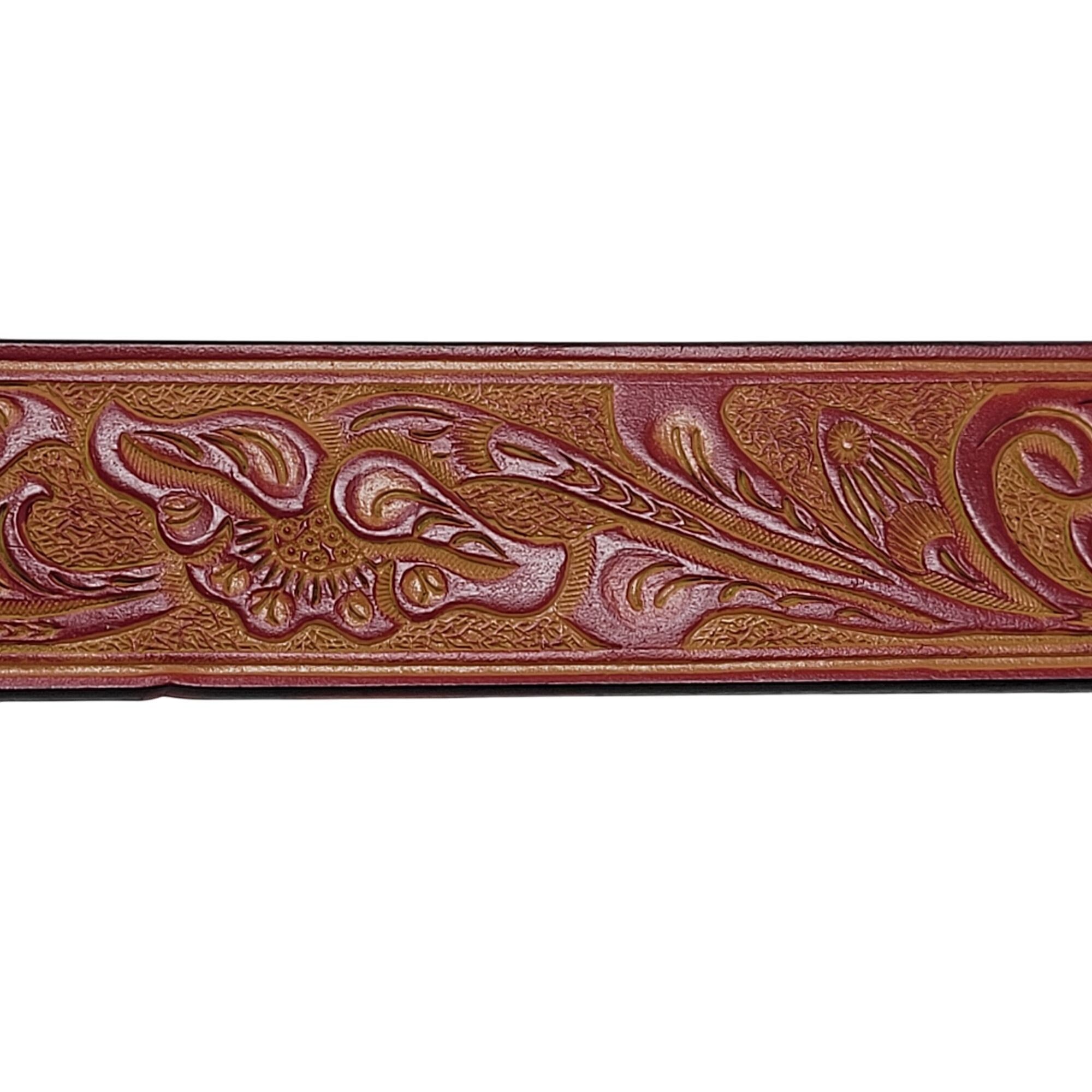 Vintage Vintage Style Tooled Bonded Leather Red Belt S Floral Design Size ONE SIZE - 6 Thumbnail
