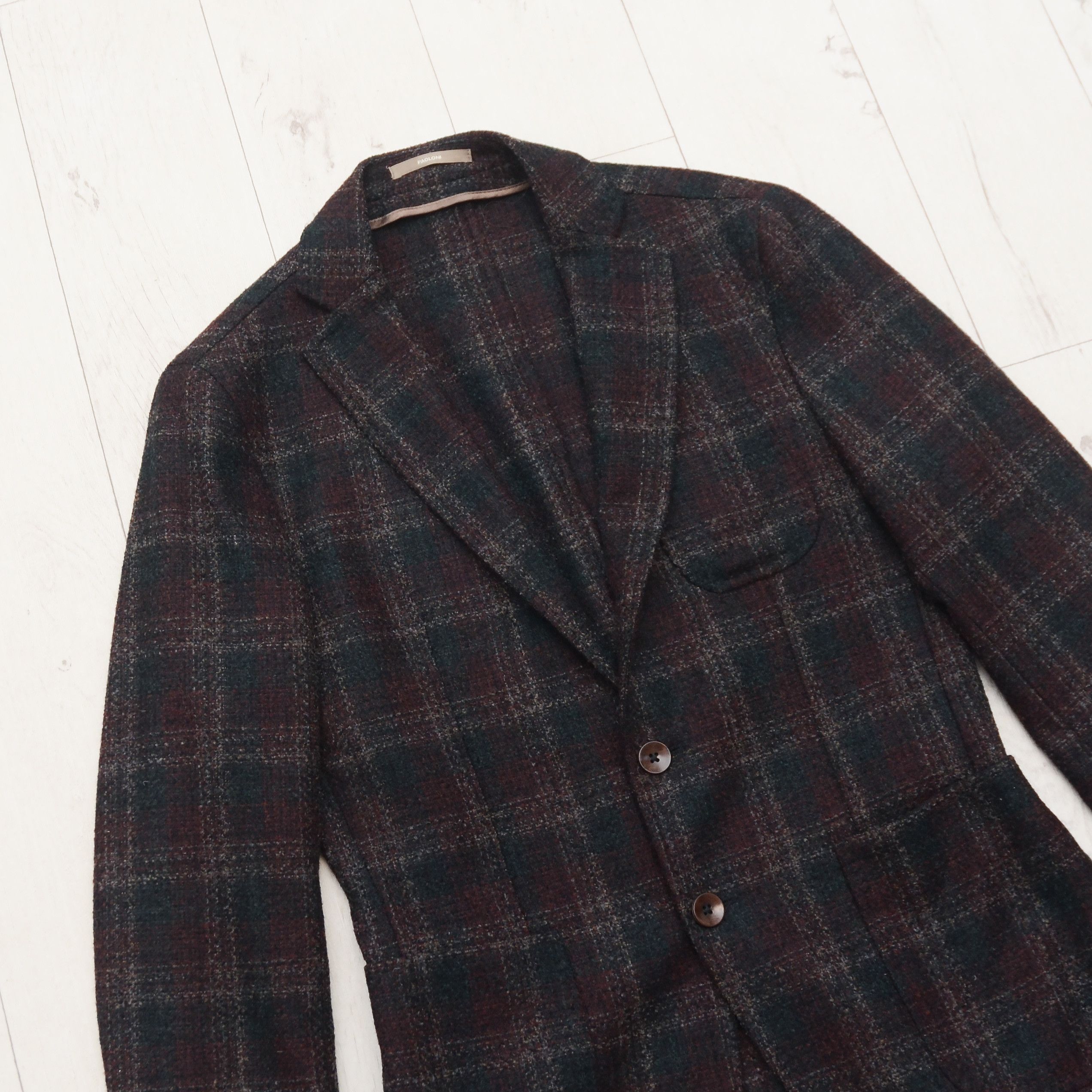 Designer × Paoloni PAOLONI CASUAL MEN BLAZER Tweed Check SLIM WOOL Sport Coat Size 36R - 3 Thumbnail