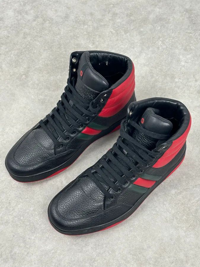 Gucci Gucci Black Red Leather High-Top Sneakers Size US 9 / IT 39 - 4 Thumbnail