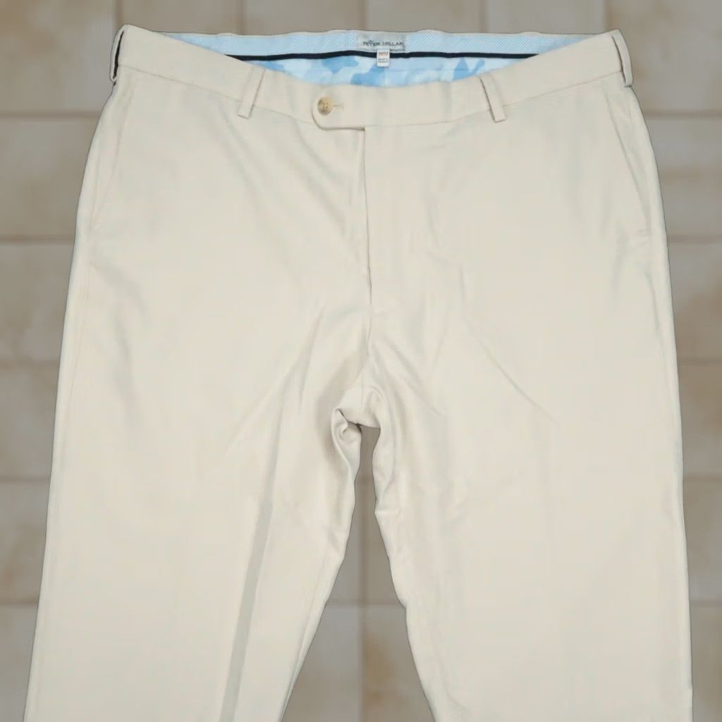 Peter Millar Peter Millar Pants Mens 38x32 Khaki Tan Durham High Drape Performance Trouser Chino Straight 32 In Inseam Regular Pockets Beige Size US 38 / EU 54 - 1 Thumbnail