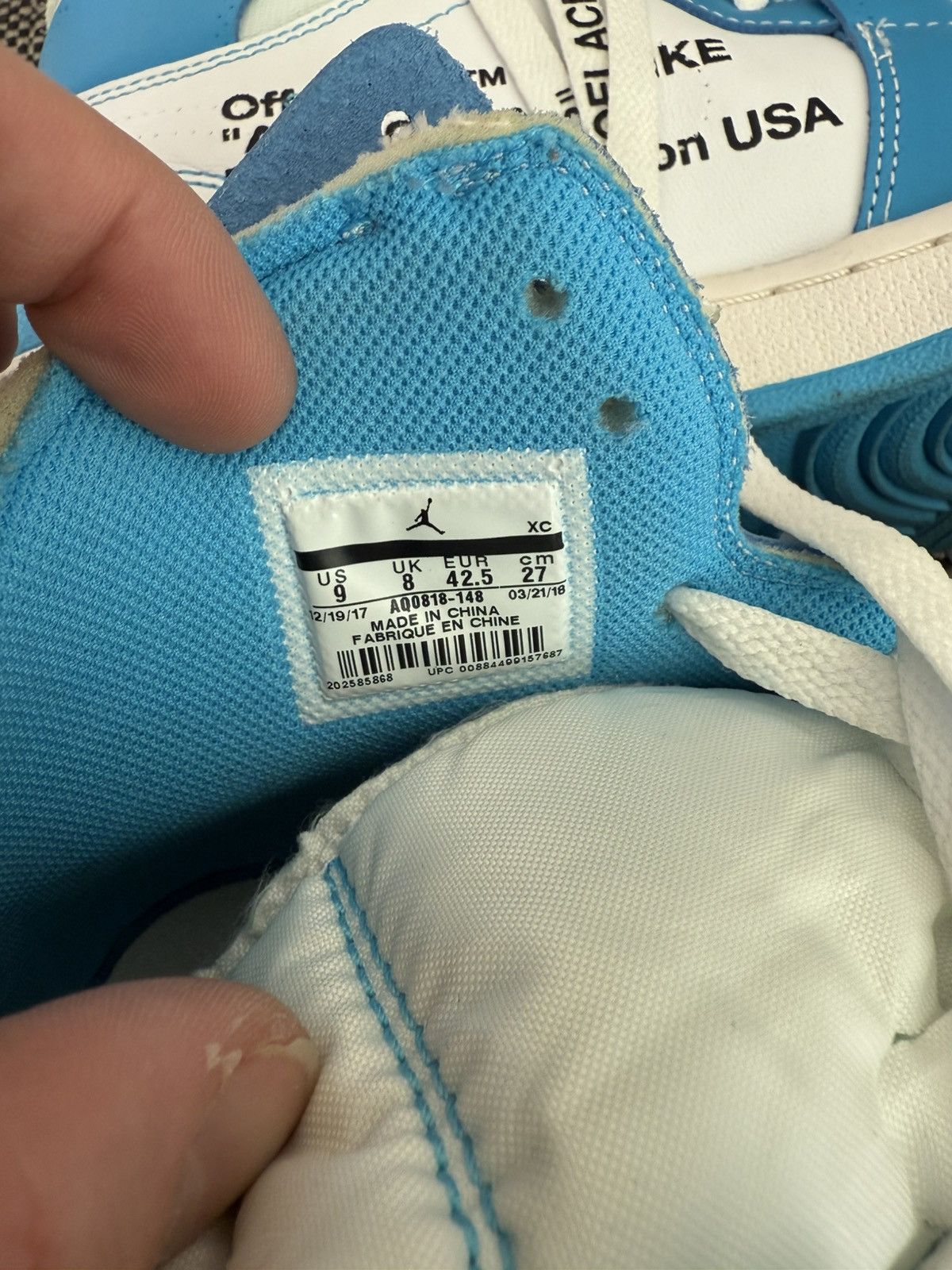 Nike × Off-White Off-White x Air Jordan 1 Retro High OG ‘UNC’ Size US 9 / EU 42 - 6 Thumbnail