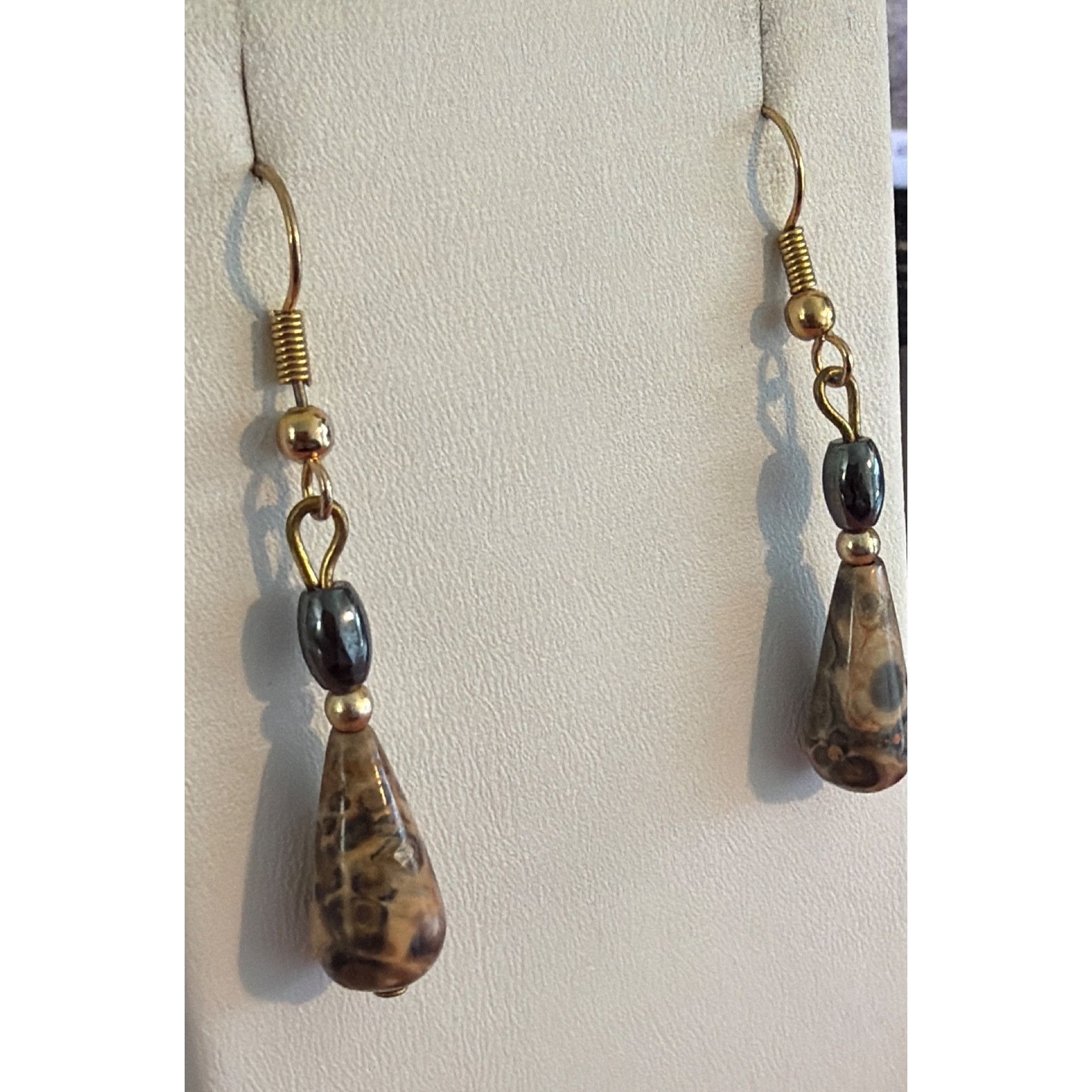 Other Vintage Gold Tone Leopardskin Jasper Hematite Dangle Earring Size ONE SIZE - 2 Thumbnail