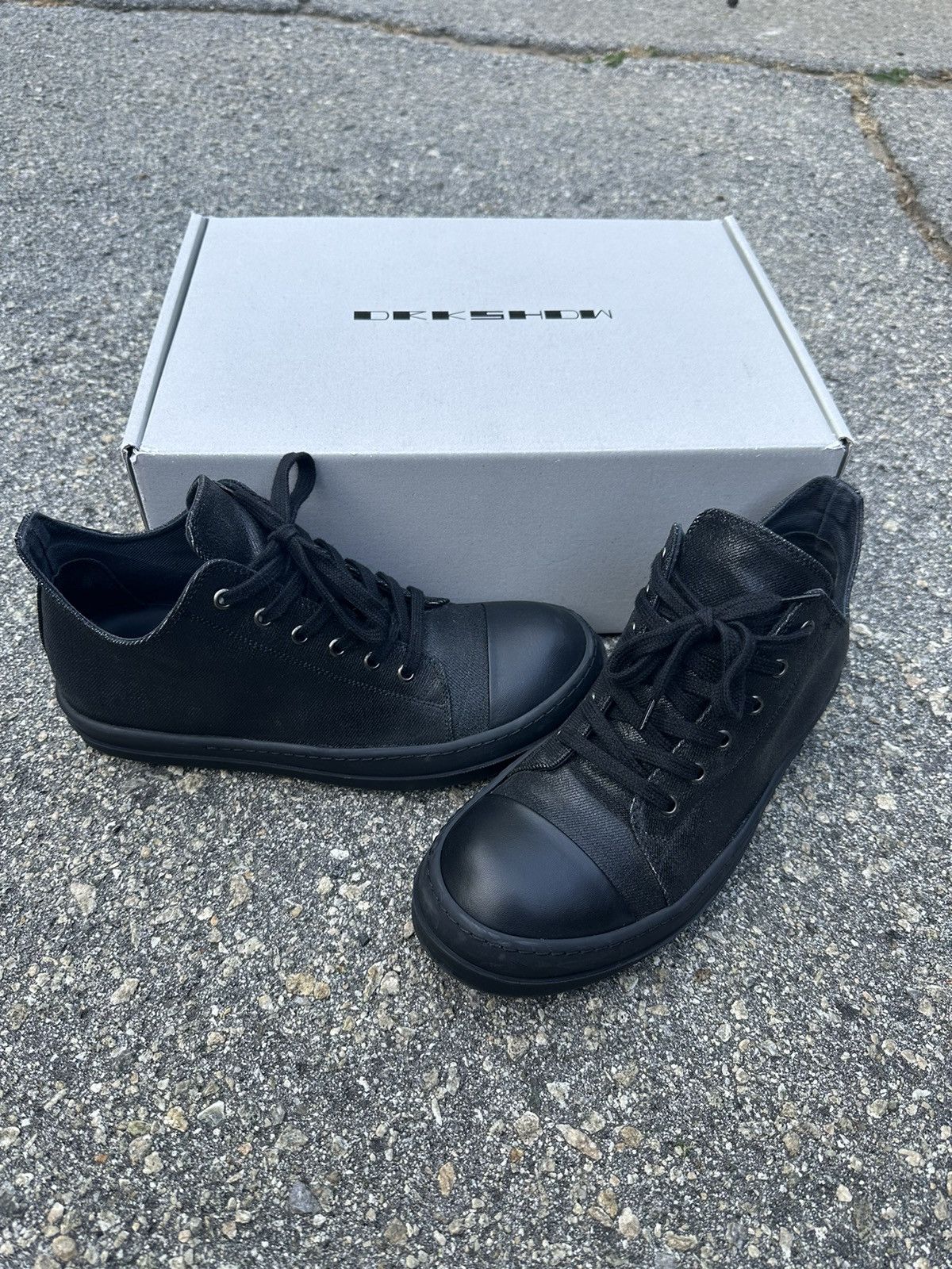 image of Rick Owens x Rick Owens Drkshdw Ramone Waxed Denim Shoes in Black, Men's (Size 8)