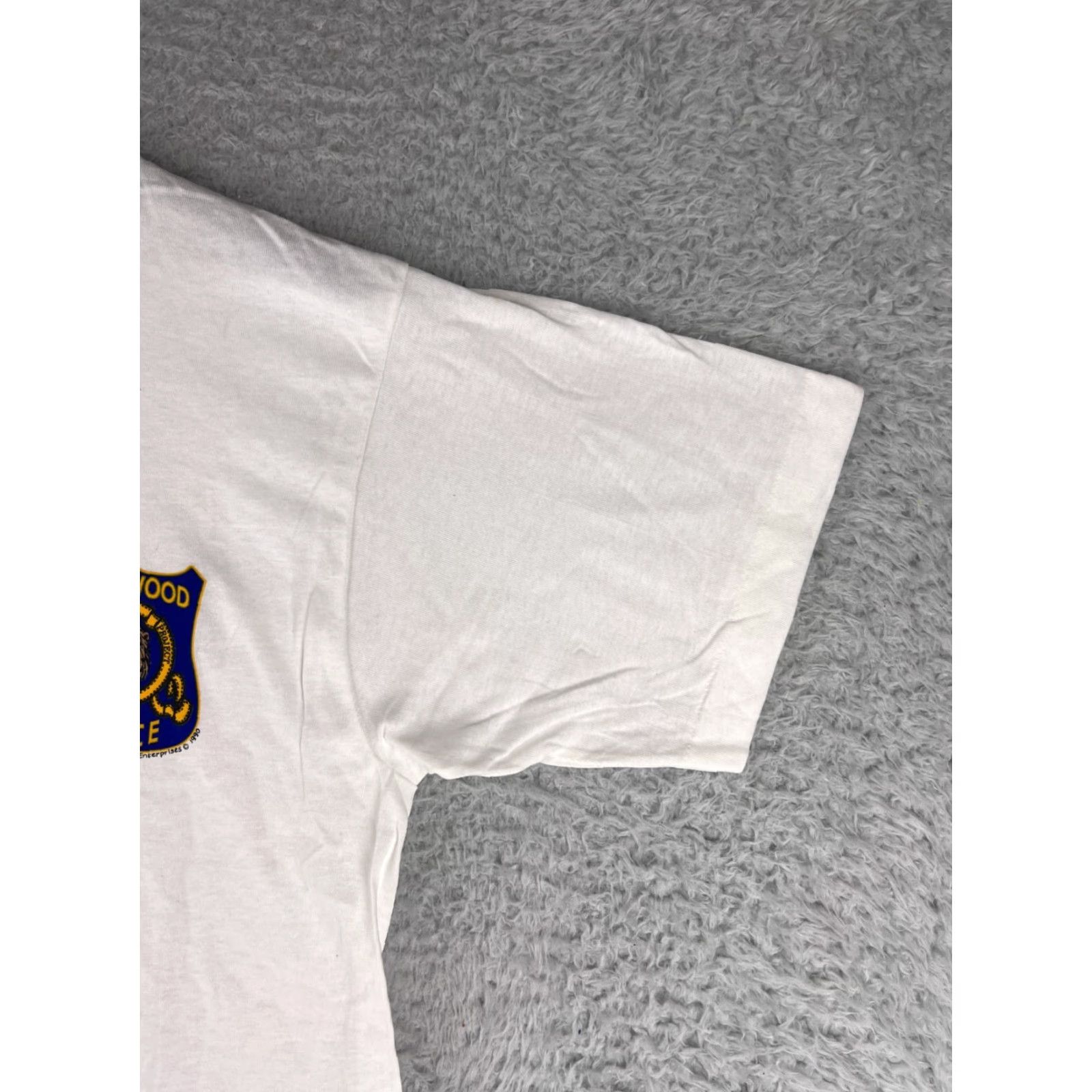 Fruit Of The Loom VINTAGE Fruit of the Loom Shirt Mens Medium White Single Stitch Hollywood Police Cotton 90s USA Beach California Outdoor Logo Flying? Size US S / EU 44-46 / 1 - 4 Thumbnail