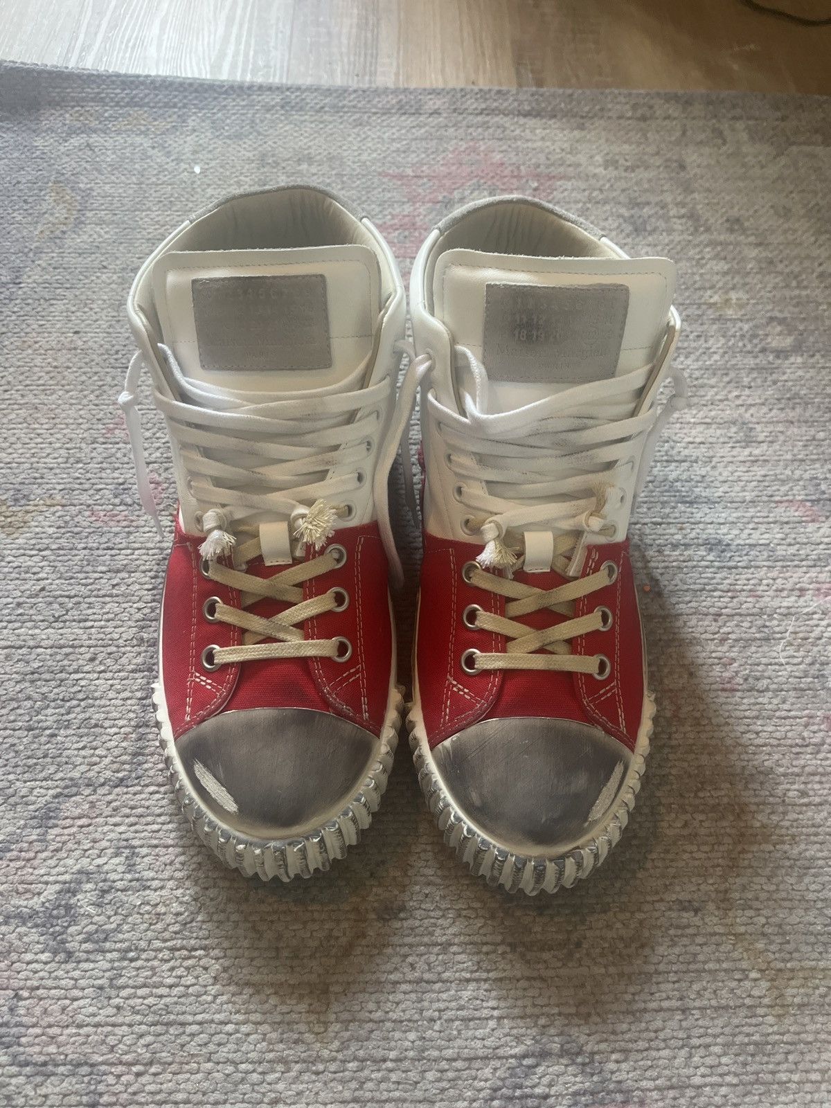 Maison Margiela Red & White New Evolution High-Top Sneakers