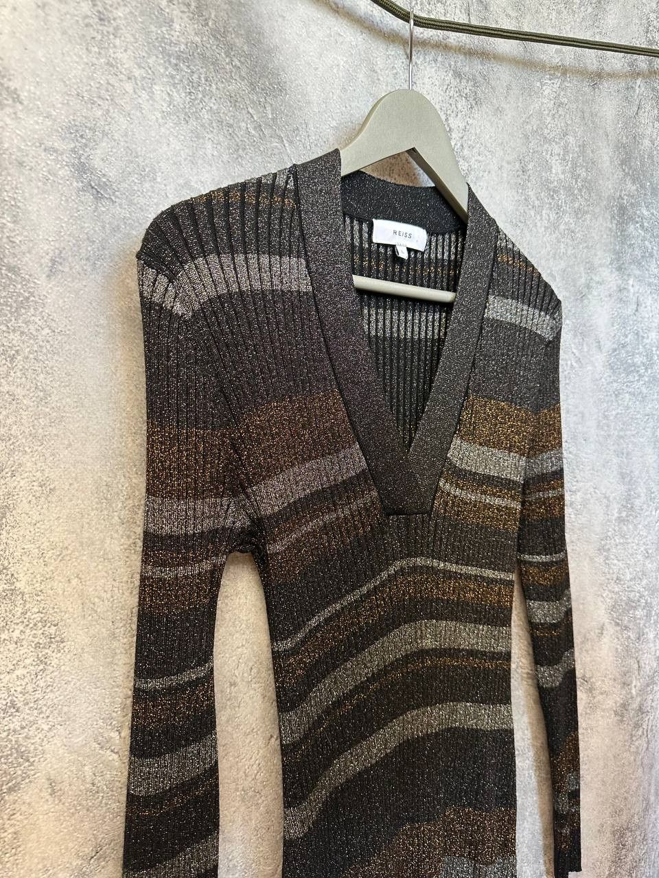 Reiss REISS Sassy Metallic-Stripe Knit Dress Maxi Tight Size L / US 10 / IT 46 - 5 Thumbnail