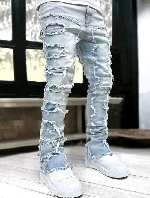 Designer × Japanese Brand Patchwork Frayed Jeans Pants Size US 30 / EU 46 - 4 Thumbnail