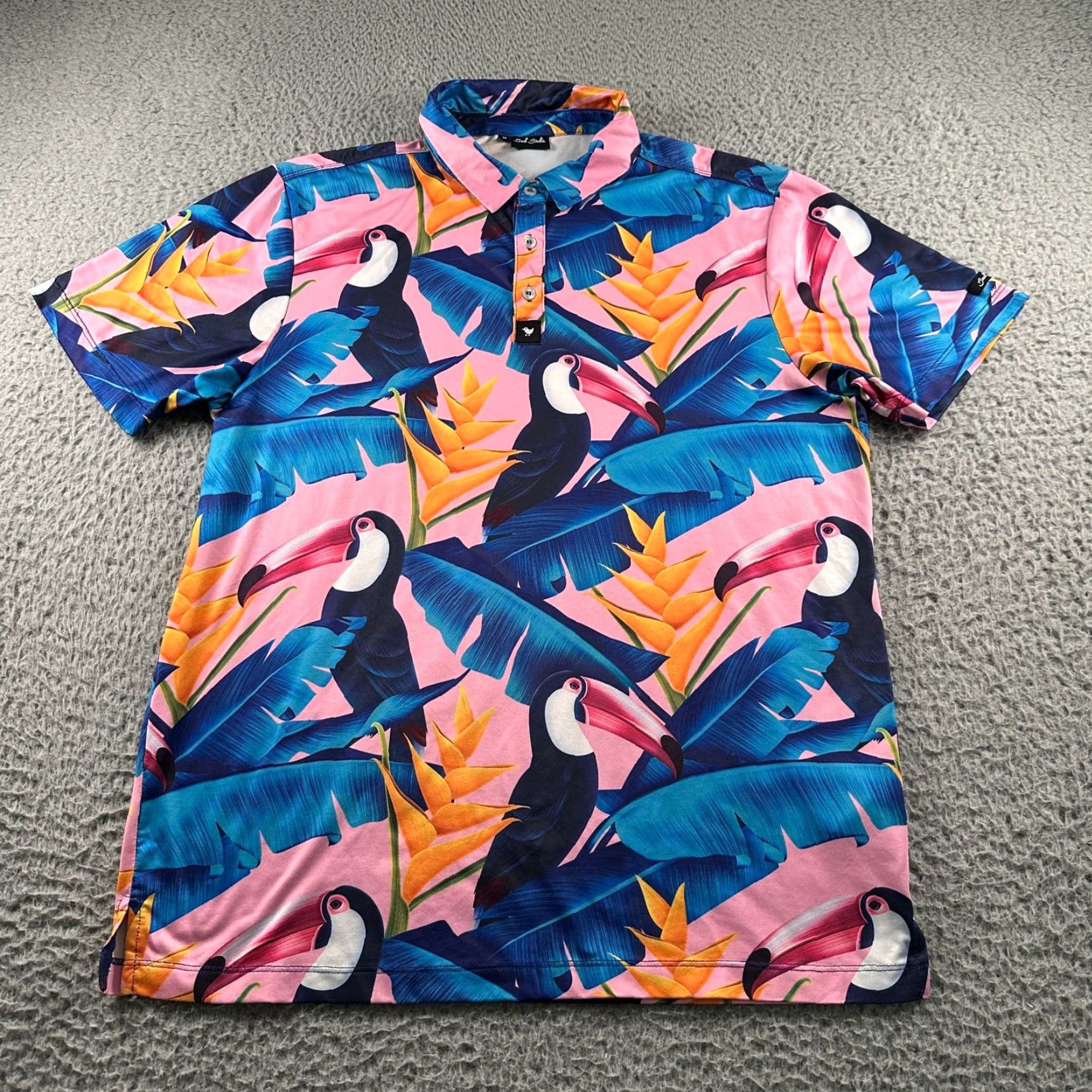 Vintage Bad Birdie Polo Mens M Tropical Toucan Golf Shirt Pink Blue Performance Stretch Size US M / EU 48-50 / 2 - 2 Thumbnail