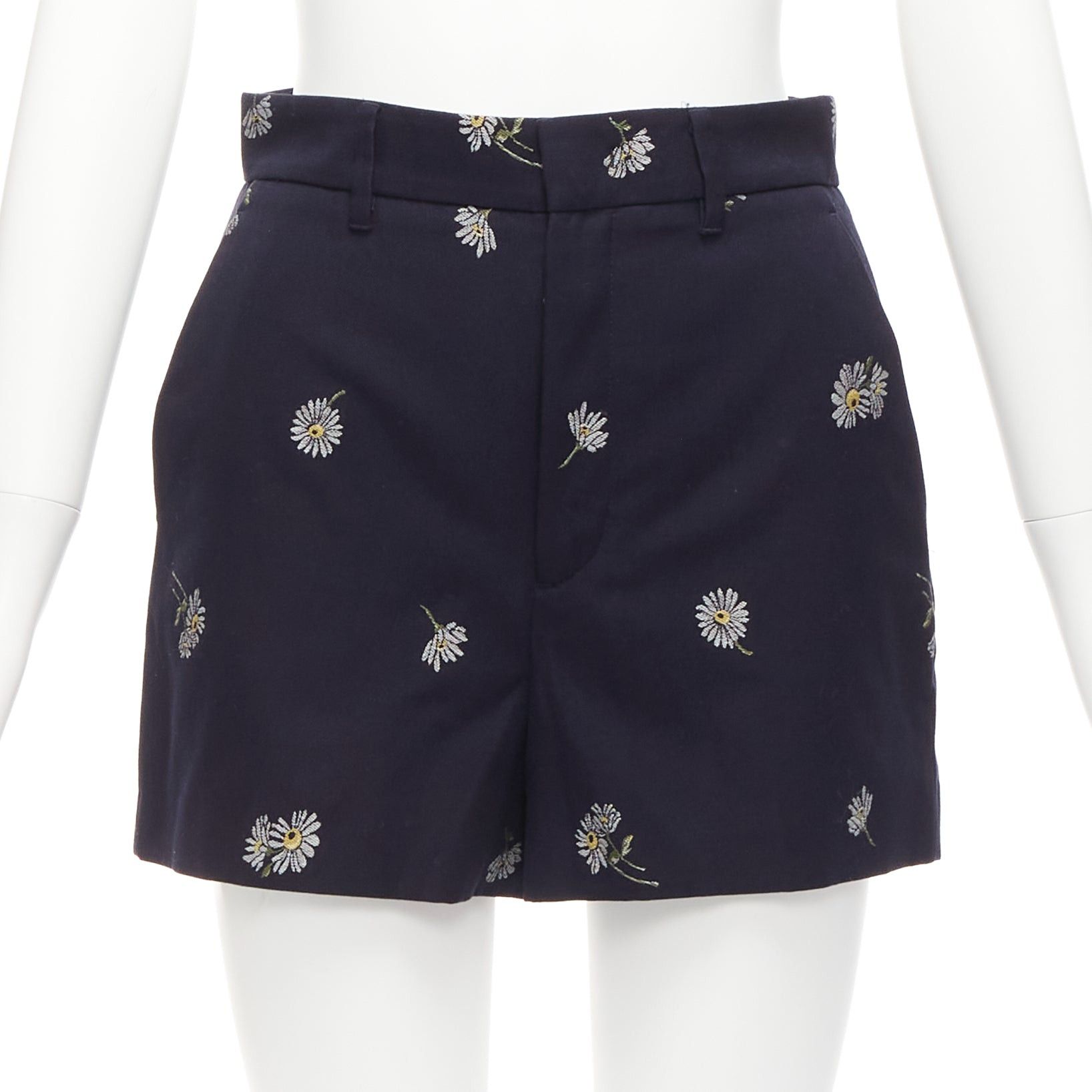 RED Valentino RED VALENTINO navy cotton daisy floral print high waisted shorts IT36 S Size 25" / US 0 / IT 36 - 1 Thumbnail