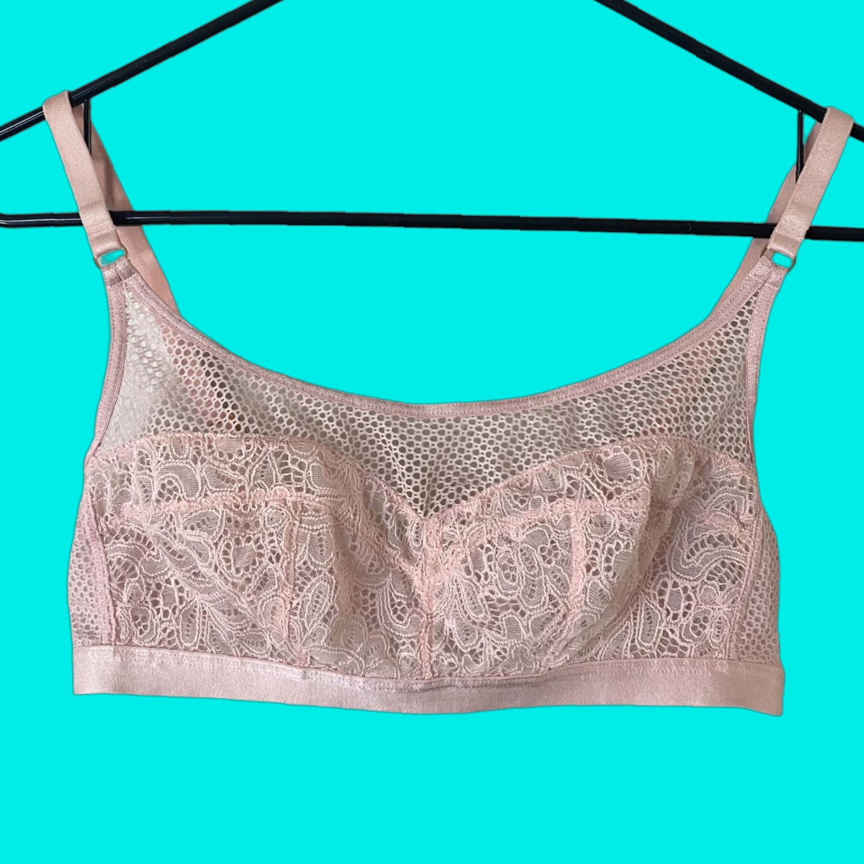 Vintage Soma Floral Lace Bralette Bra Women's Medium Pink Unlined Adjustable Wireless