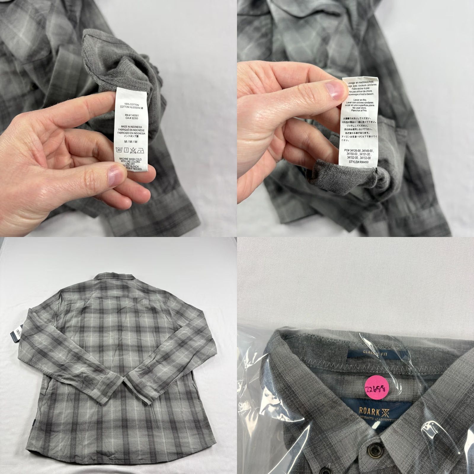 Roark Roark Cassidy Shirt Mens Medium Gray Plaid Button-Up Long Sleeve Casual Classic Fit Size US M / EU 48-50 / 2 - 8 Thumbnail