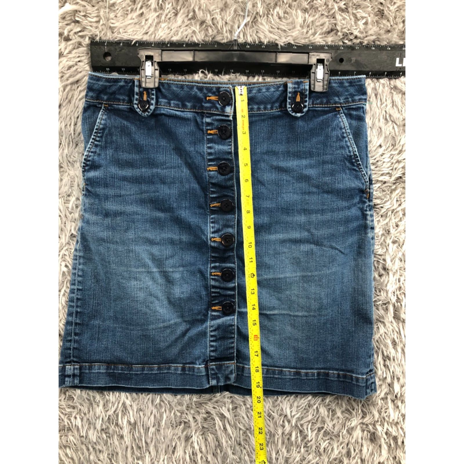Talbots Talbots Skirt Womens Midi Denim Blue 12 Regular Pockets Slit Logo Button Front Flat Front Casual Party/Cocktail All Seasons Machine Washable Solid Size 34" / US 12 / IT 48 - 3 Thumbnail