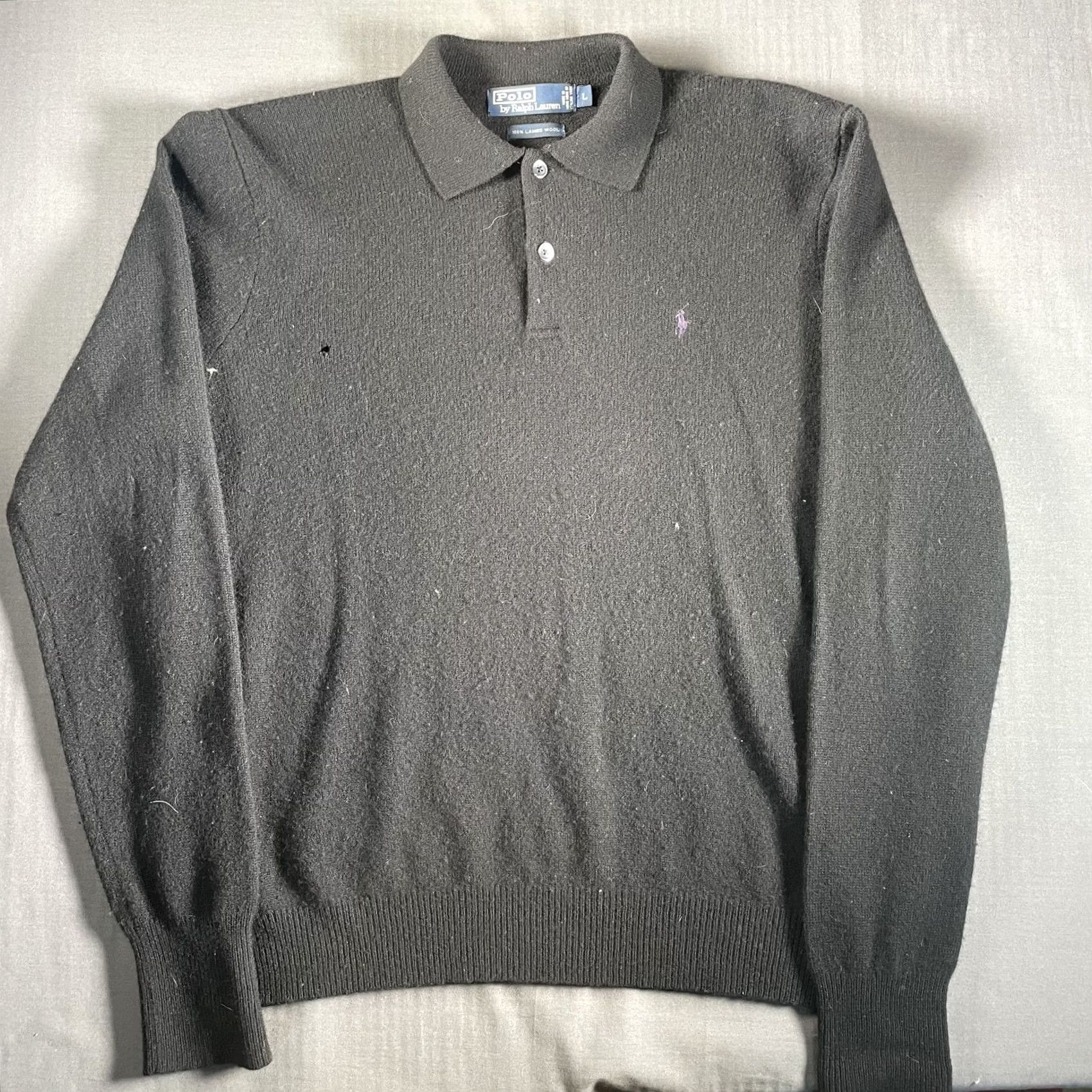Polo Ralph Lauren VINTAGE Polo Ralph Lauren Sweater Mens Large Black Wool Long Sleeve Pullover Collared Size US L / EU 52-54 / 3 - 2 Thumbnail