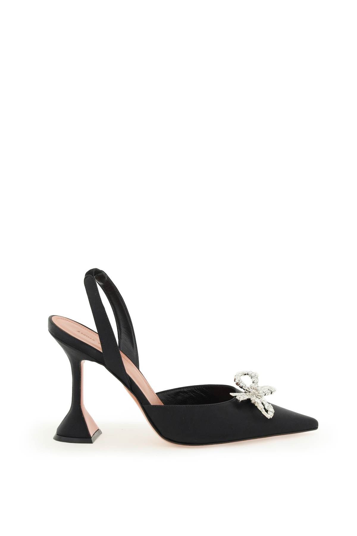 image of Amina Muaddi Rosie Satin Slingback Pumps Shoes in Black, Women's (Size 9)