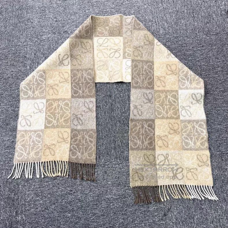 Loewe Loewe Beige checkered plaid wool and cashmere scarf Size ONE SIZE - 4 Thumbnail