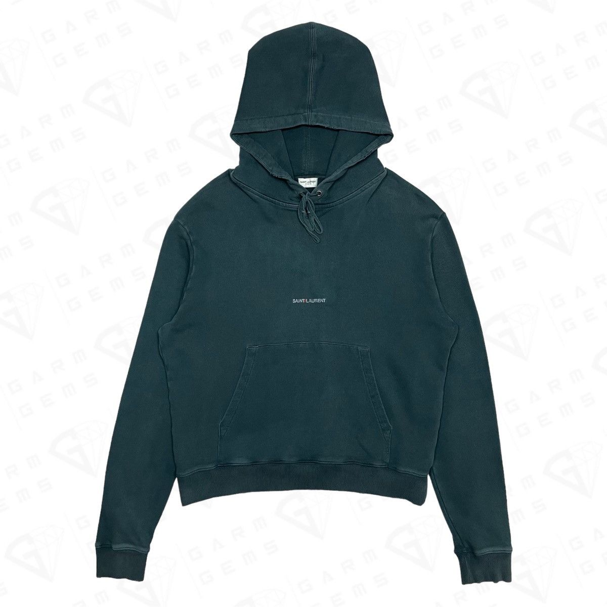 image of Saint Laurent Paris Saint Laurent Distressed Hoodie in Dark Green, Women's (Size XL)